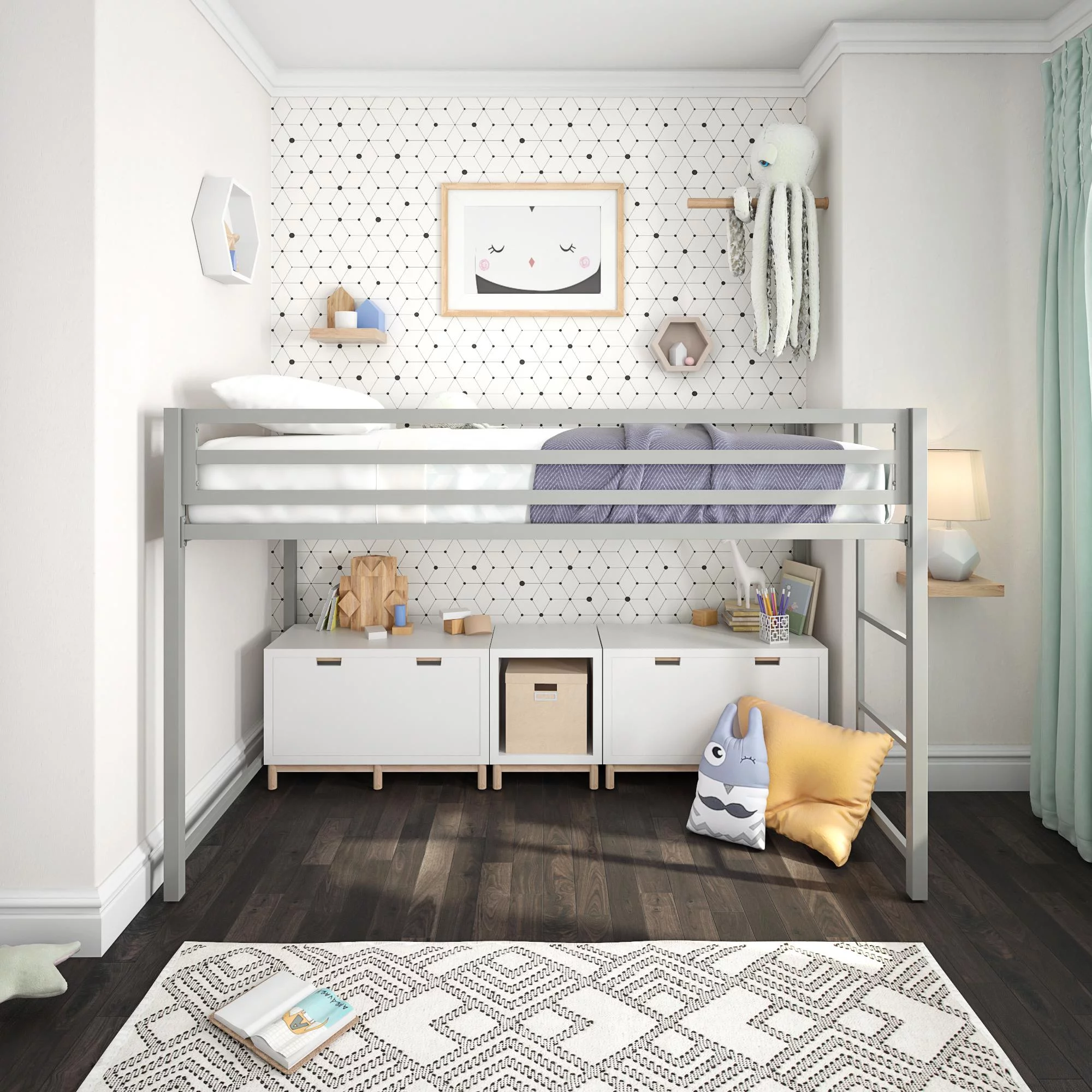 DHP Miles Metal Junior Twin Loft Bed, Silver