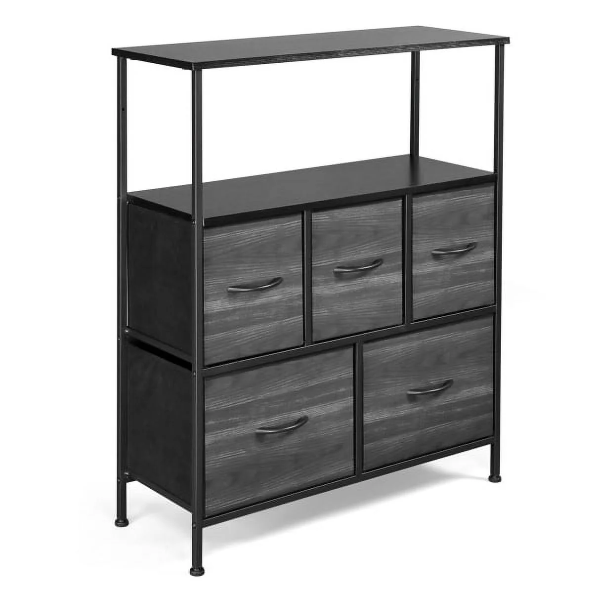 SYTHERS Dresser for Bedroom with 5 Drawers, Fabric Dresser with Top Shelf, Storage Organizer Unit with Fabric Bins for Closet, Living Room, Hallway, Dark Grey