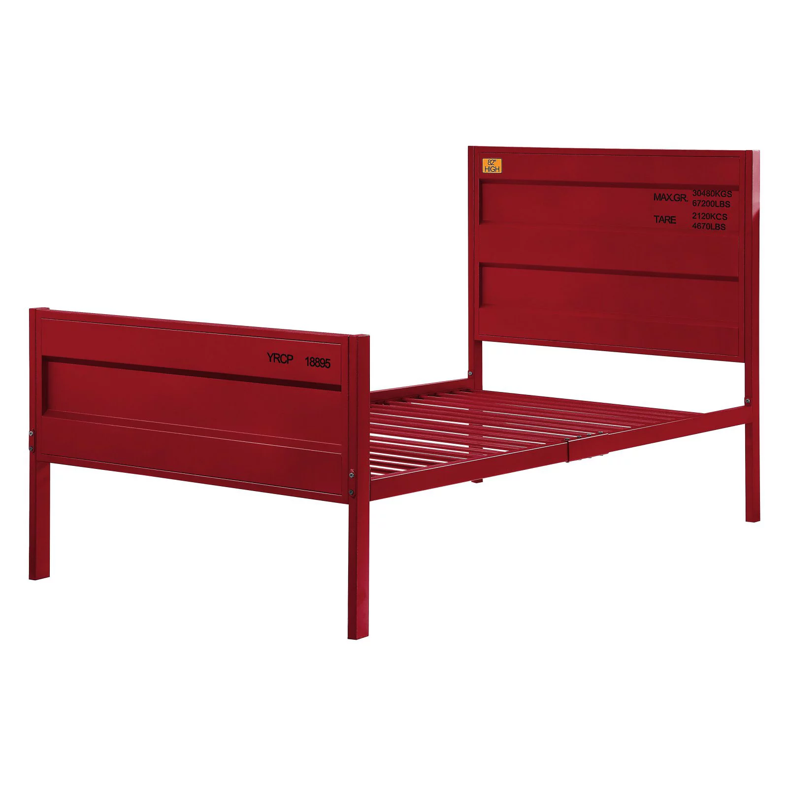 Acme Cargo Container Style Metal Twin Panel Bed in Red