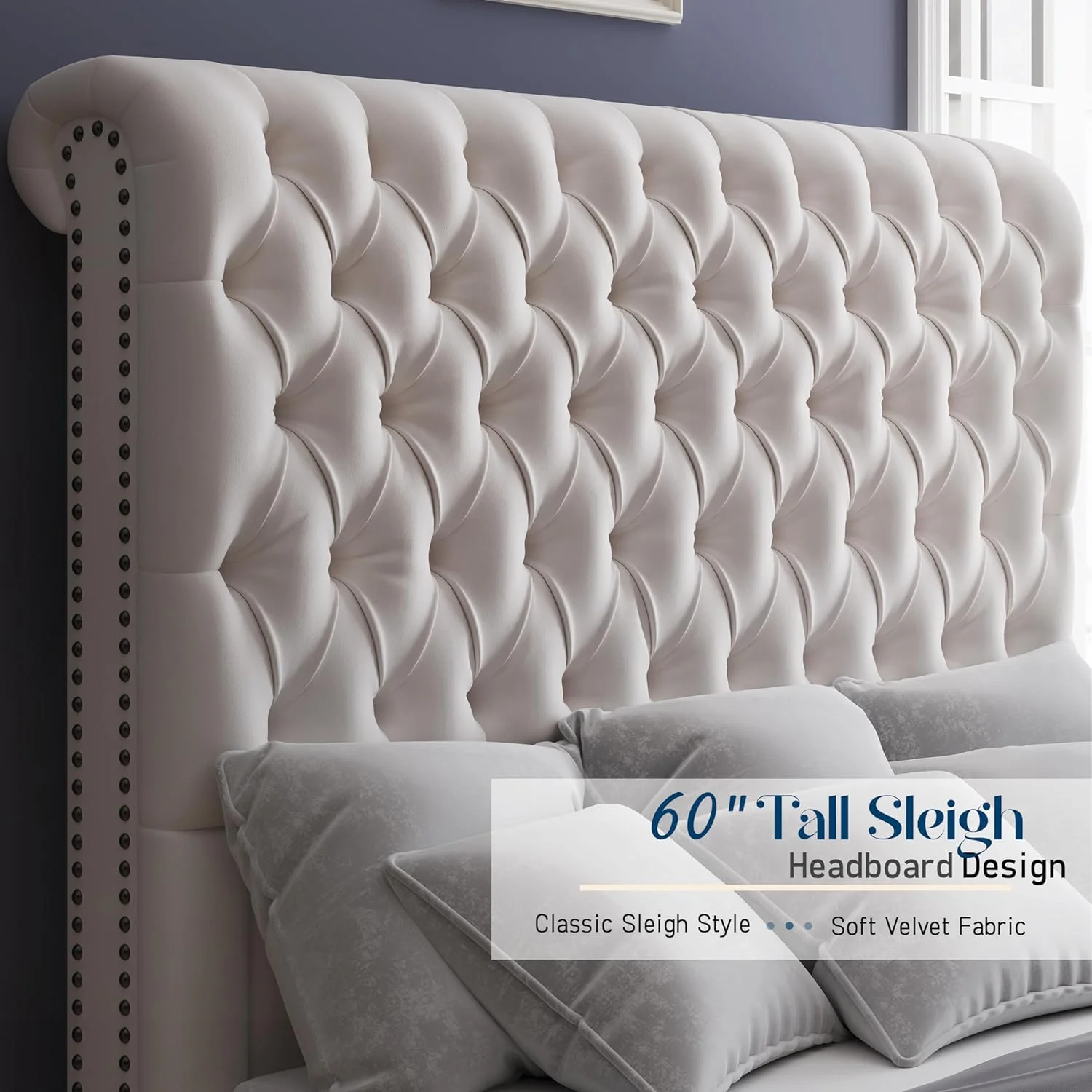 Jocisland King Size Bed Frame with Sleigh Headboard 59.1