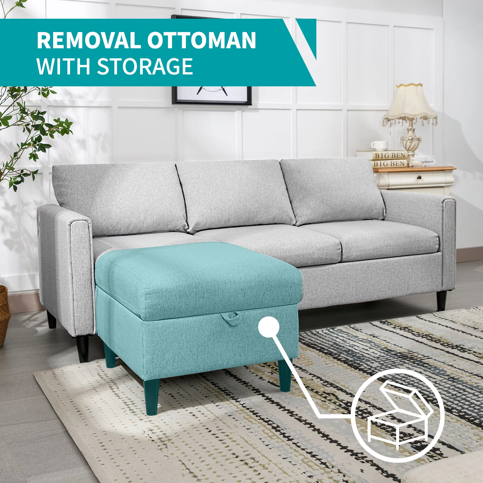 BALUS Convertible Sectional Sofa Couch Set 3 Seat L Shaped Sofa Couch with Flexible Storage Ottoman Chaise Modern Modular Sleeper Couches for Living Room Apartment Office - Light Grey