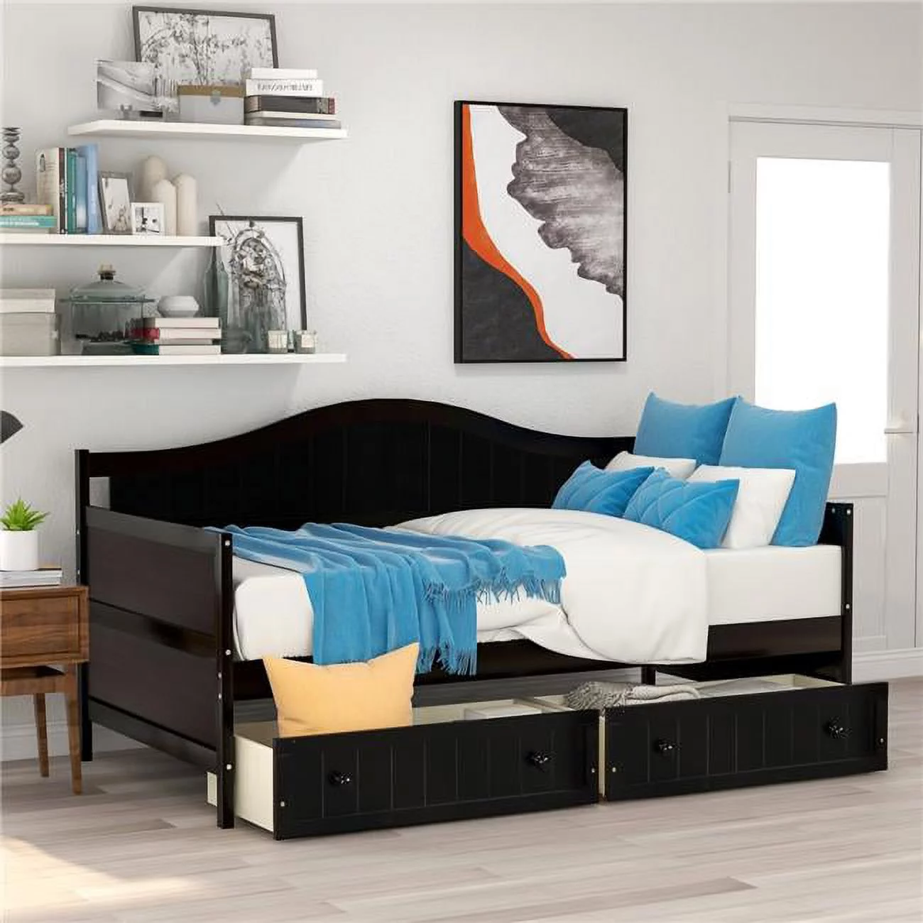 Wooden Sofa Daybed with 2 Drawers, Espresso - Twin Size