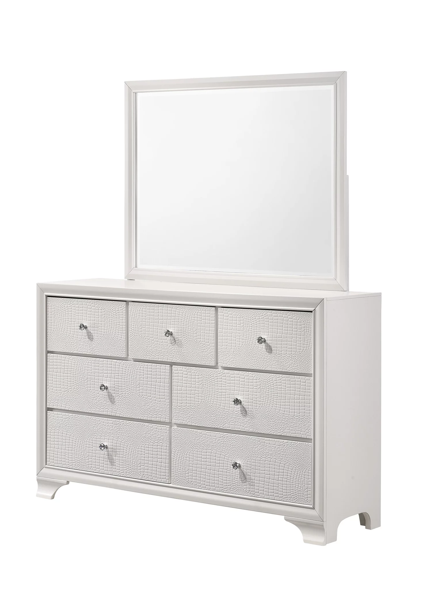 Transitional Style Frost Finish 4pc Full Size Bedroom Set Bed Dresser Mirror Nightstand White LED Light Upholstery Headboard