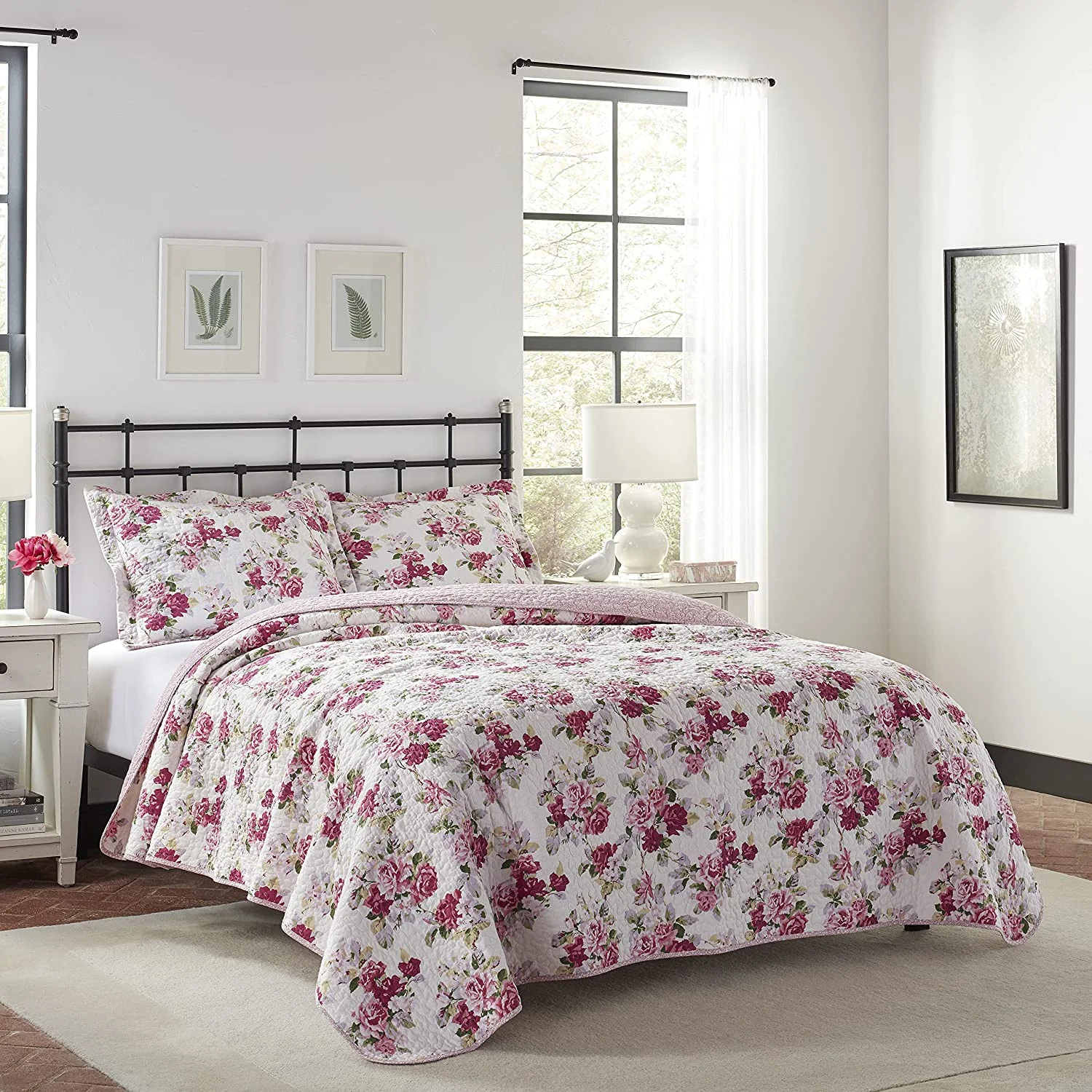 laura ashley lidia quilt set, pink, full/queen
