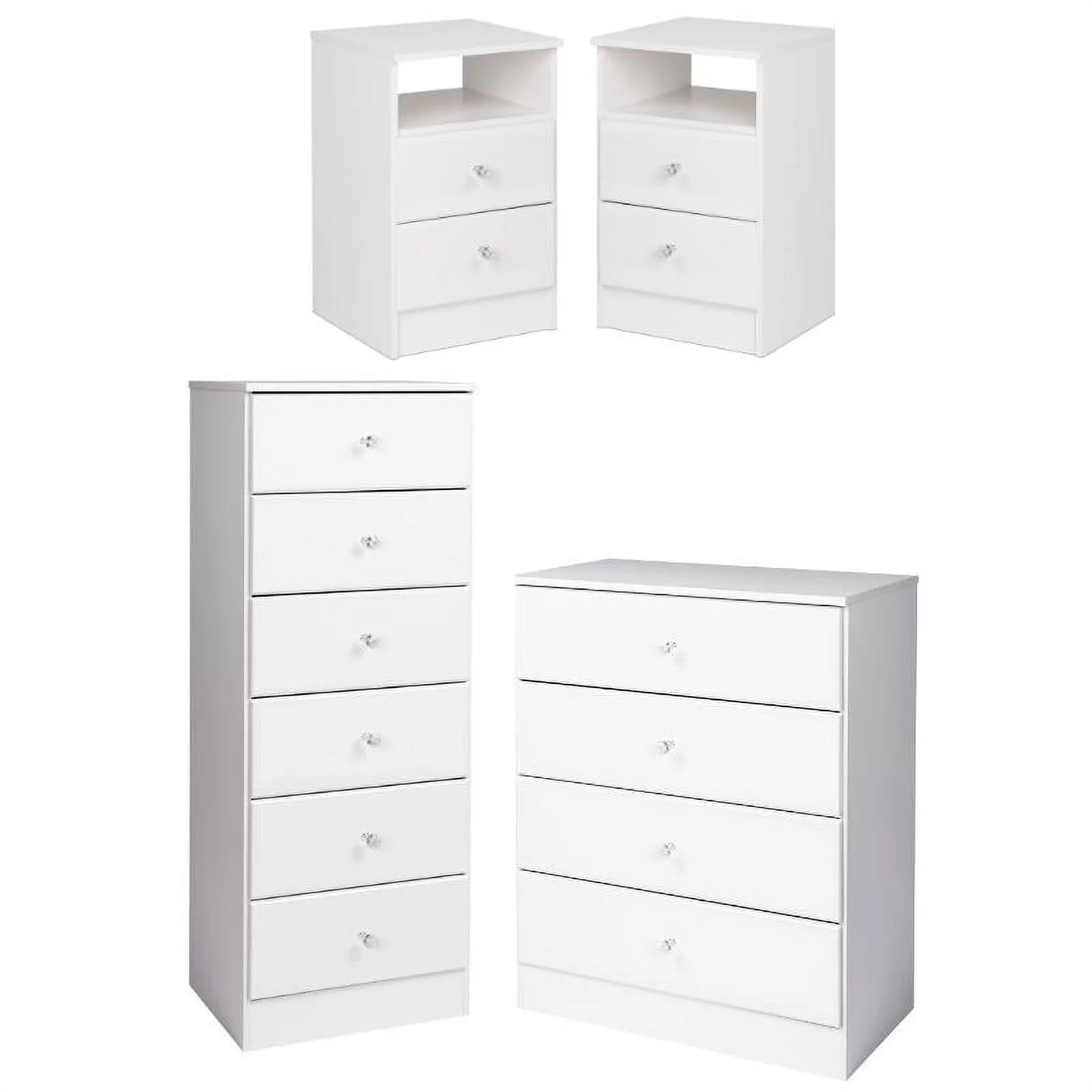 Home Square 4-Piece Set with 2 Nightstands Tall Chest & 4-Drawer Chest in White