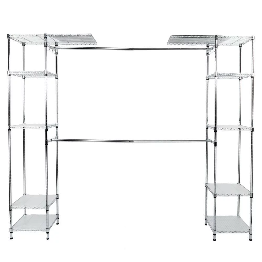 Zimtown Freestanding Closet System Storage Organizer Shelves Kit Expandable Heavy Duty Garment Rack Wardrobes Hanging Clothes Rack Metal Silver