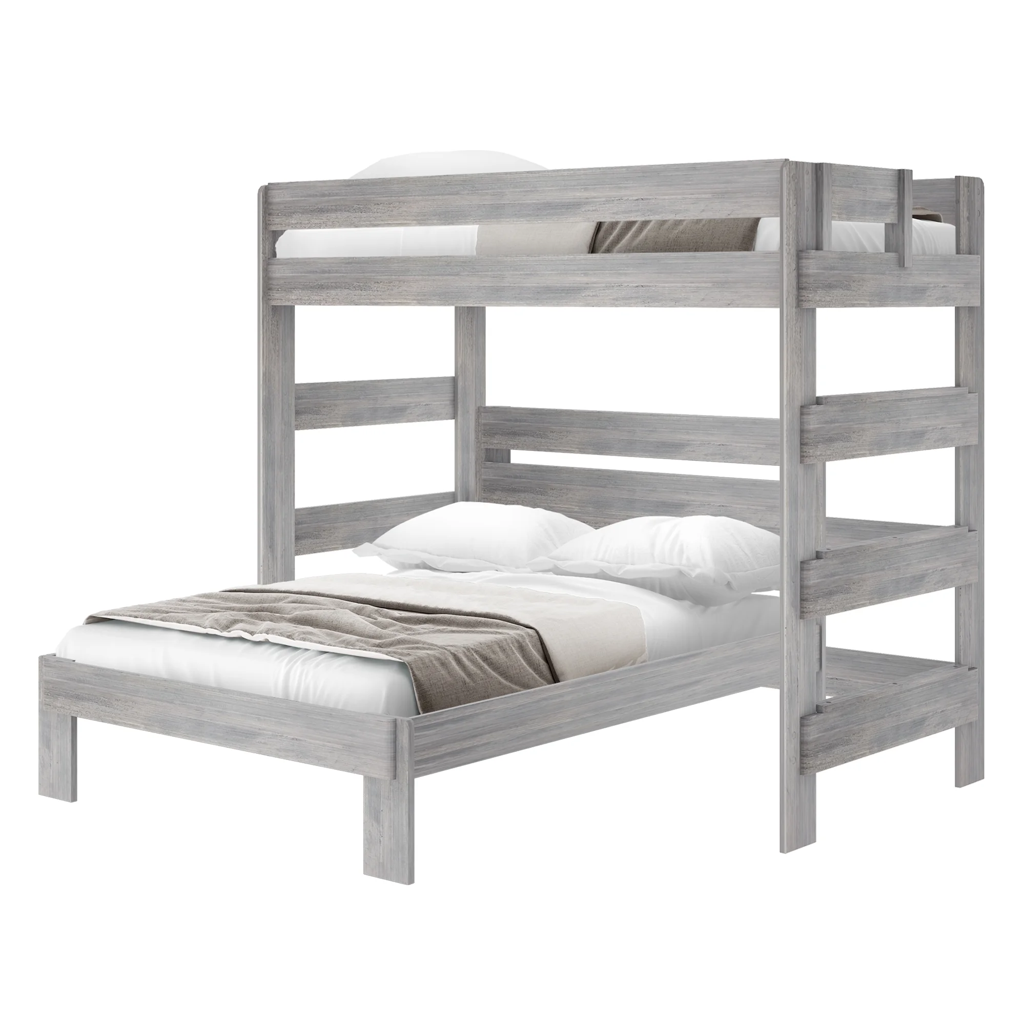 Plank+Beam Solid Wood Twin over Full L-Shaped Bunk Bed for Adults, Driftwood