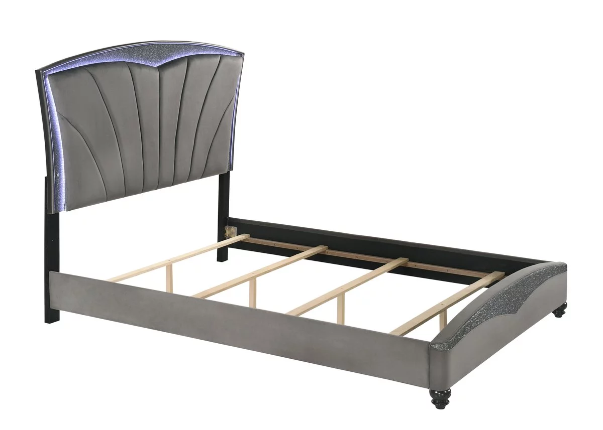 Contemporary Style Master Bedroom 1-pc Queen Size Gray Upholstered Platform LED Lighting Bed Furniture