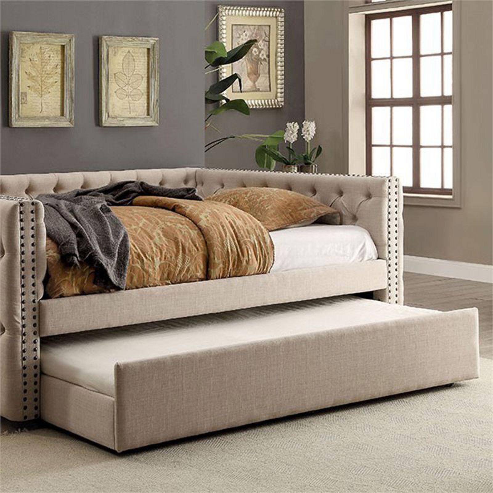 Furniture of America Levina Contemporary Fabric Twin Trundle in Ivory