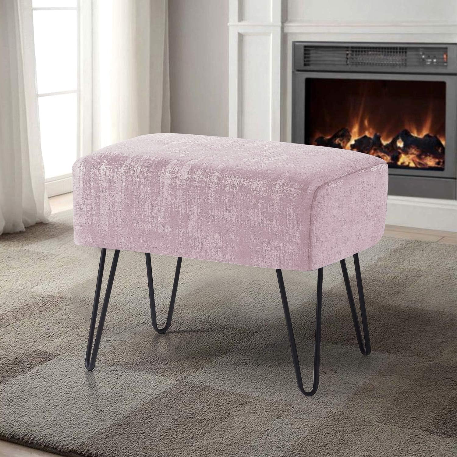 Textured Velvet Ottoman 19'' X 13'' X 17'' H, Fuzzy Entry Way Ottoman Bench For Living Room Bedroom End Of Bed Decorative Makeup Stool Foot Rest Chair Decor