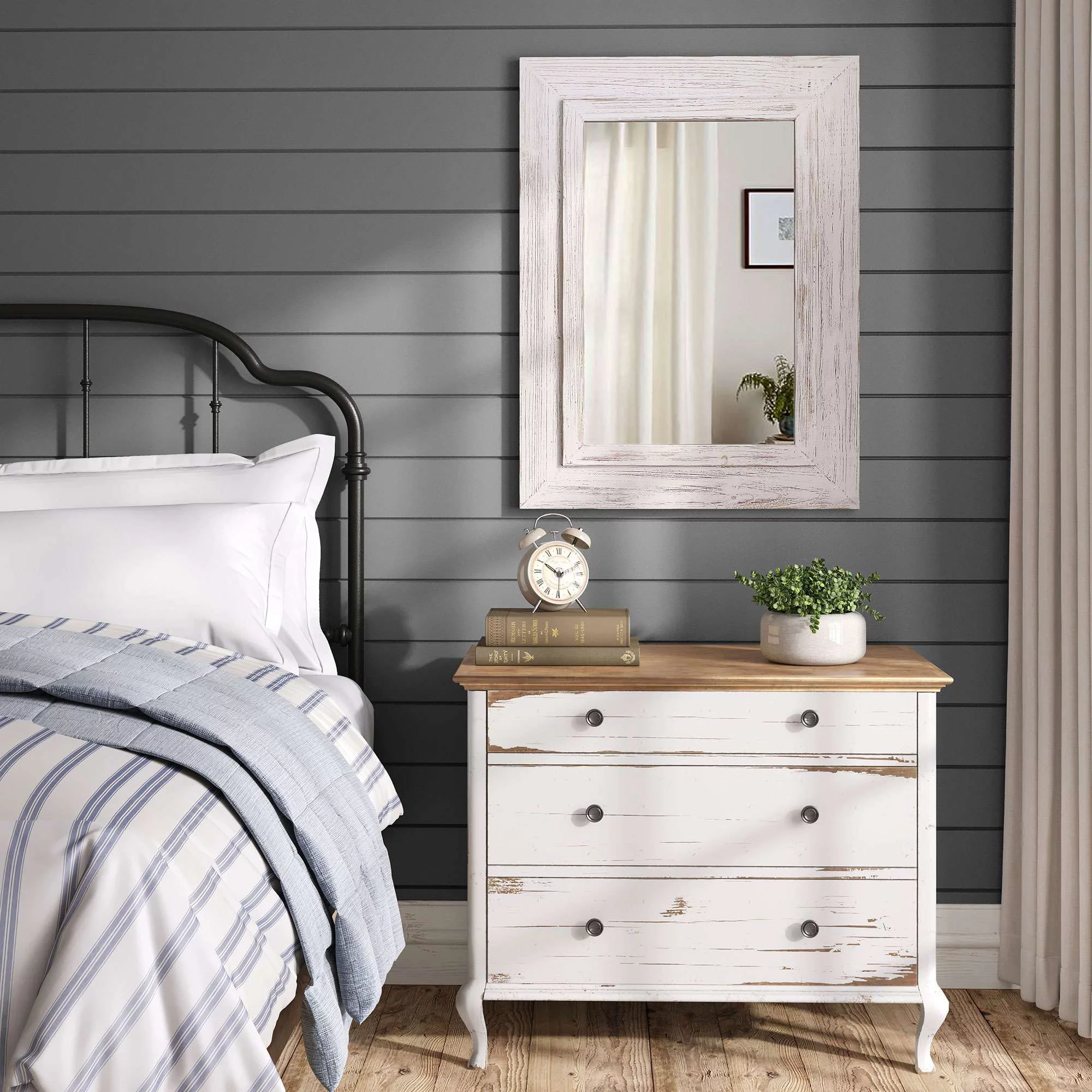 Barnyard Designs 24x32 Whitewashed Wood Farmhouse Wall Mirror, Wooden Large Rustic Wall Mirror, Bedroom Mirrors for Wall Decor, Decorative Wood Wall Mirror Living Room or Bathroom Vanity, White