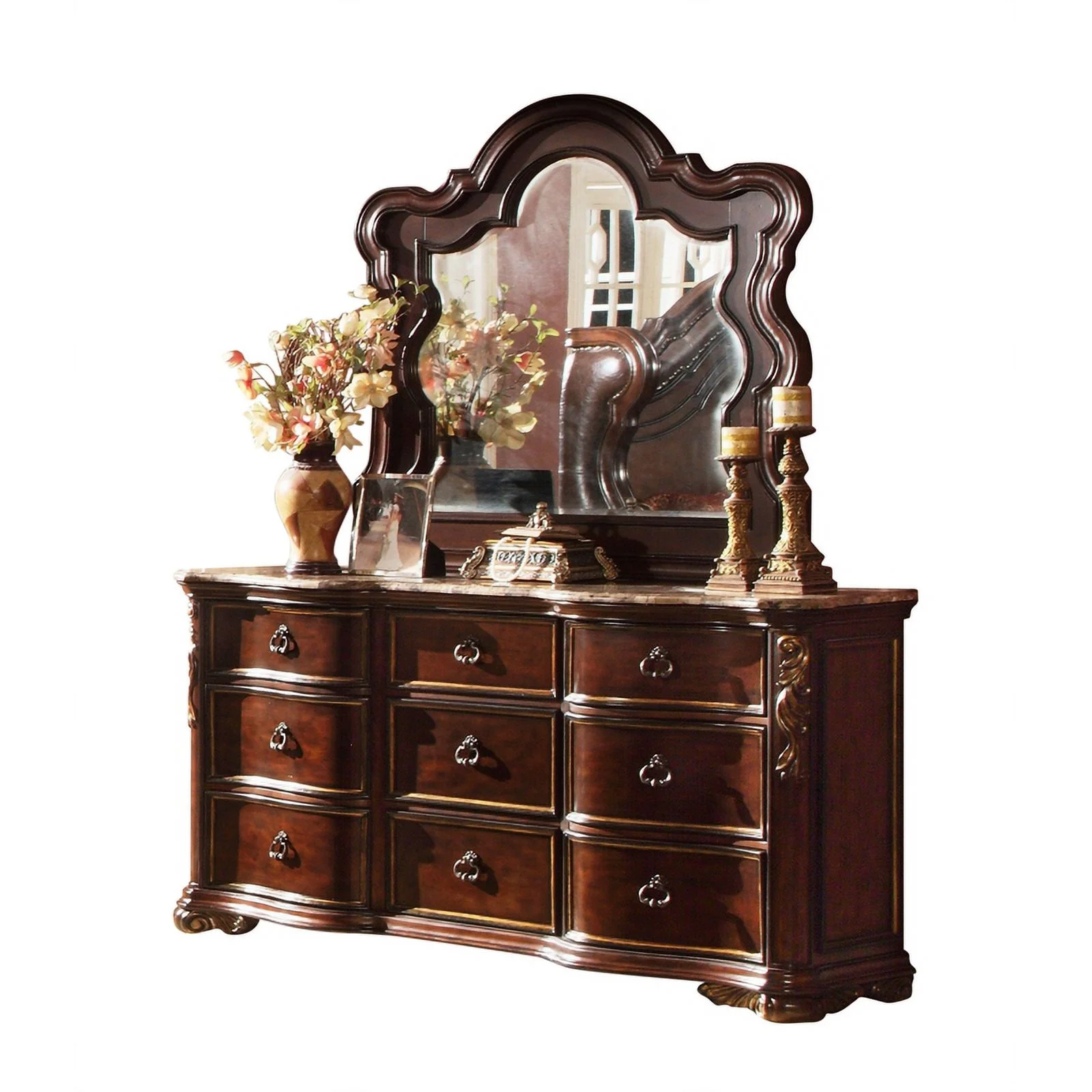 Pemberly Row Traditional Dresser made with Wood In Dark Walnut Color