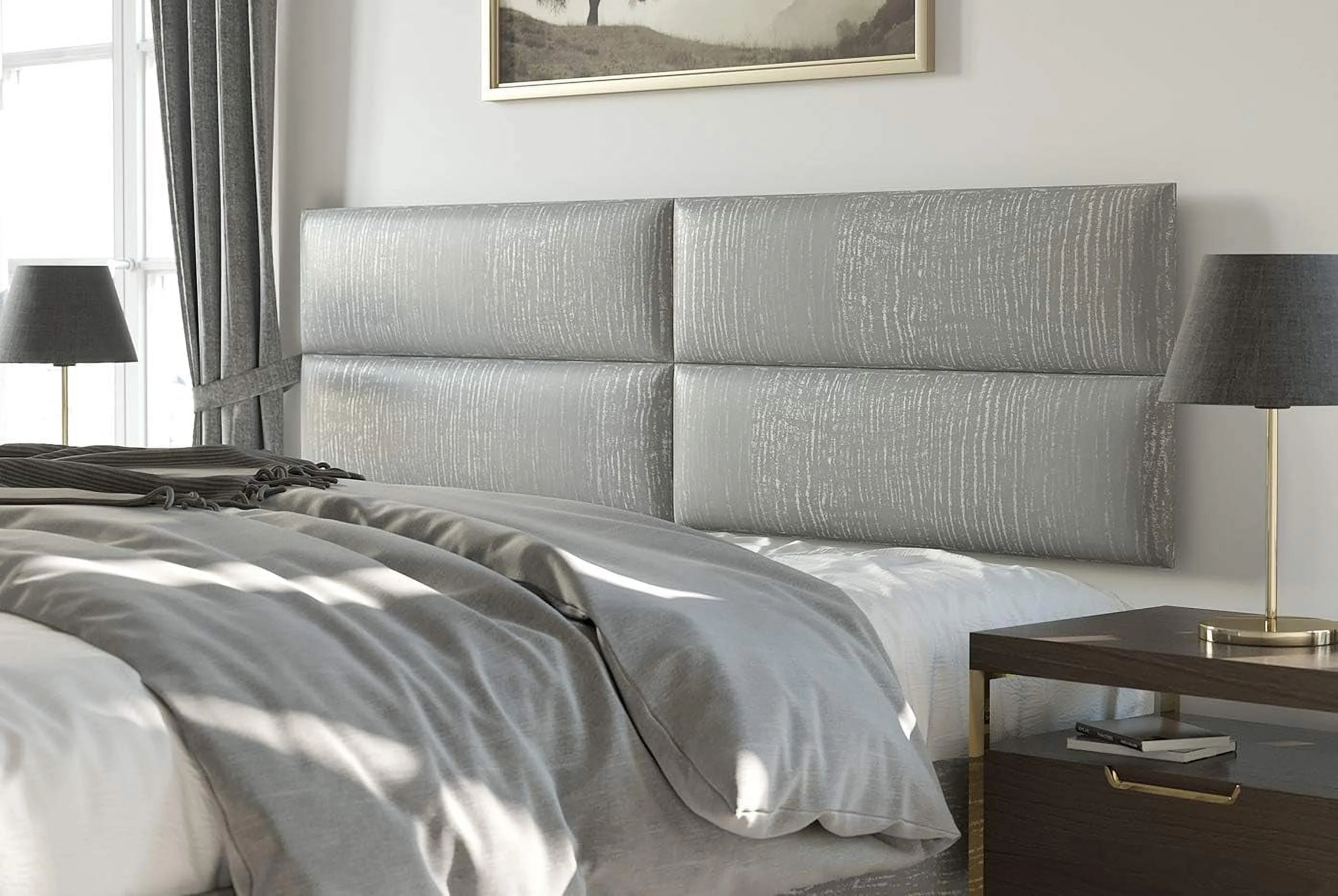 Upholstered Headboards - Accent Wall Panels - Metallic Silver - /King - Set Of 4 Panels (Each Individual Panel 39