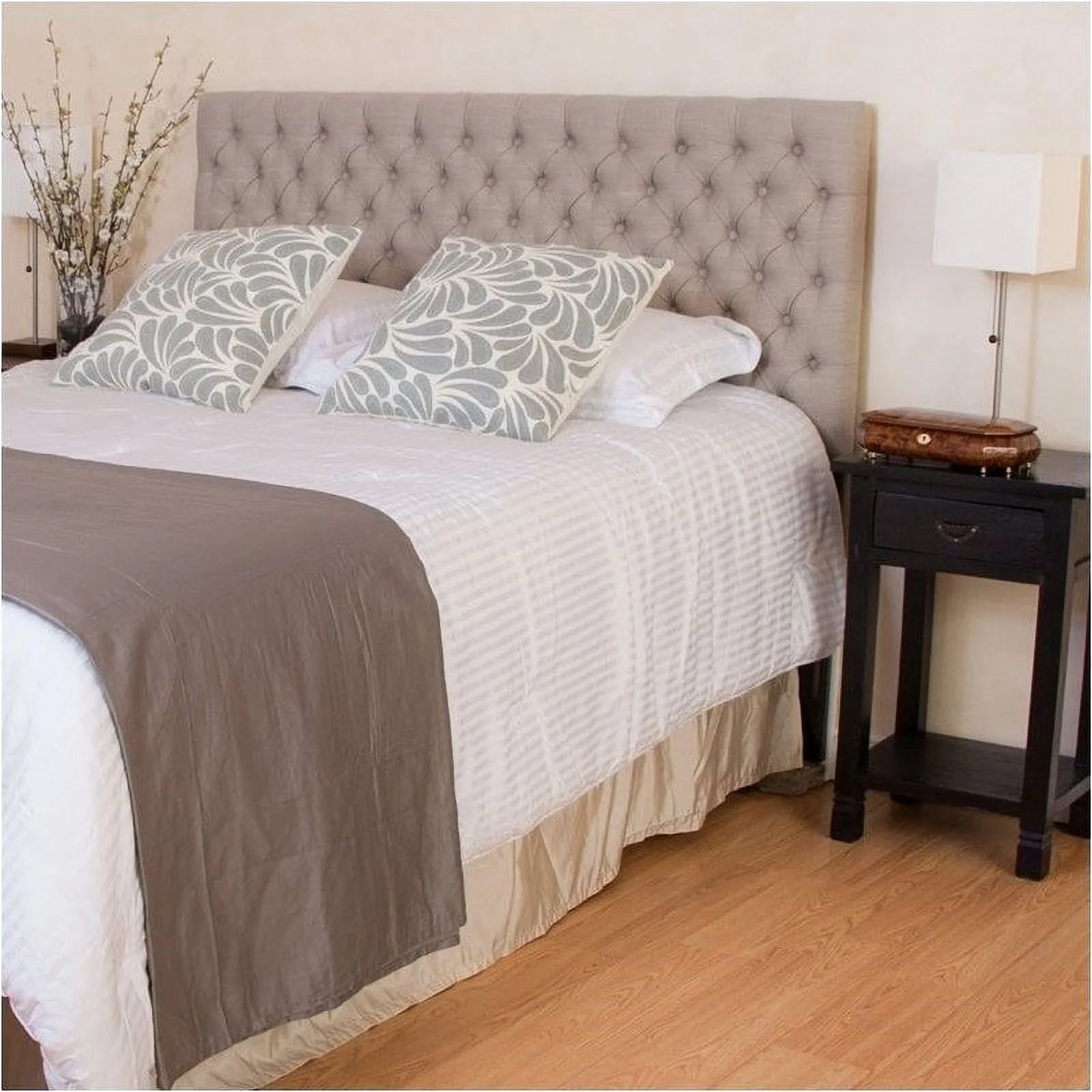 Bowery Hill Adjustable Full Queen Tufted Panel Headboard in Beige