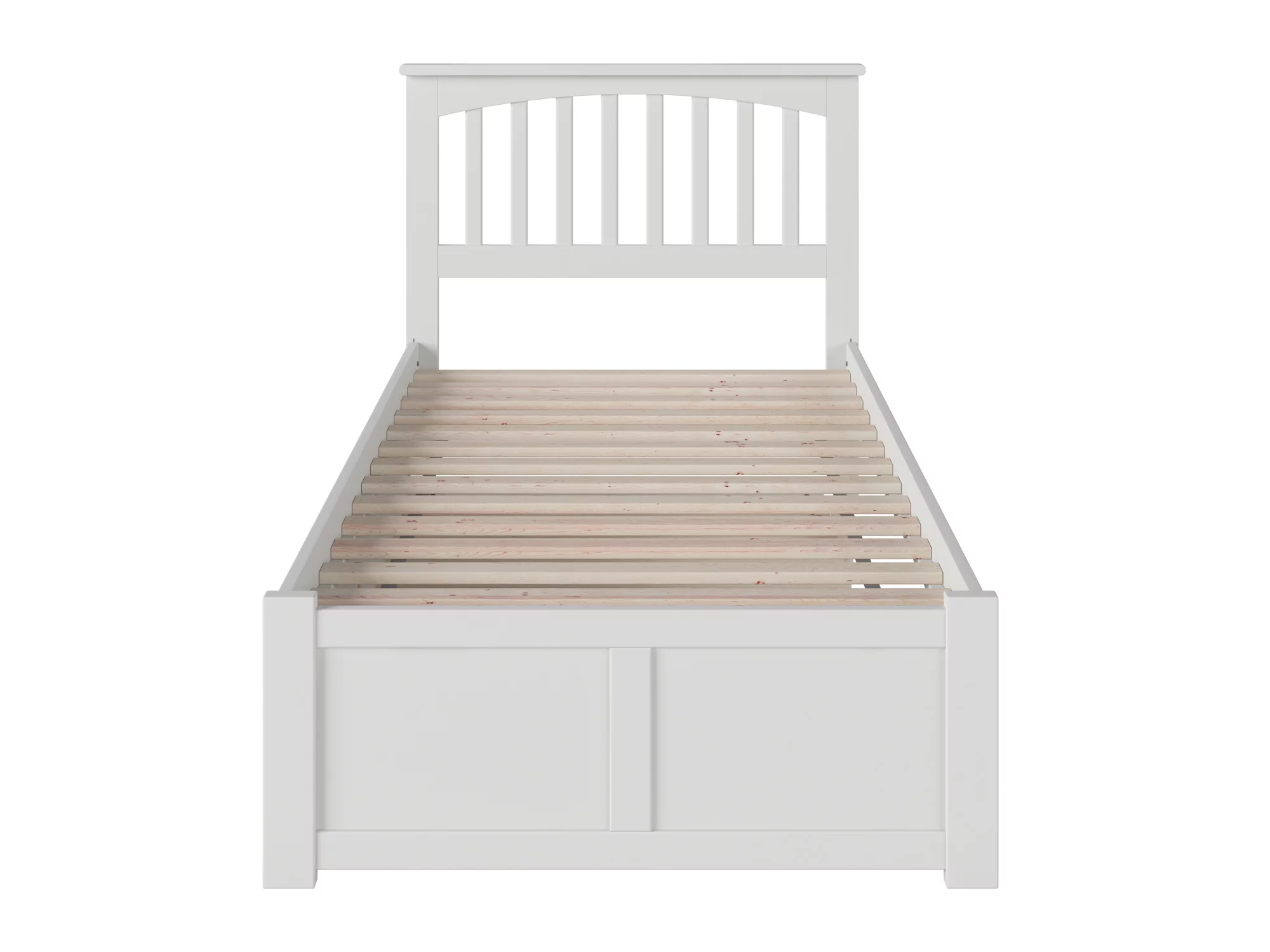 Mission Twin Extra Long Bed with Footboard and Twin Extra Long Trundle in White