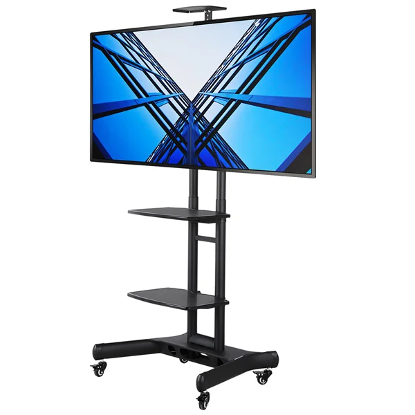 Easyfashion Adjustable 3 Tier Mobile TV Stand TV Cart for Flat Panel TVs up to 75'', Black