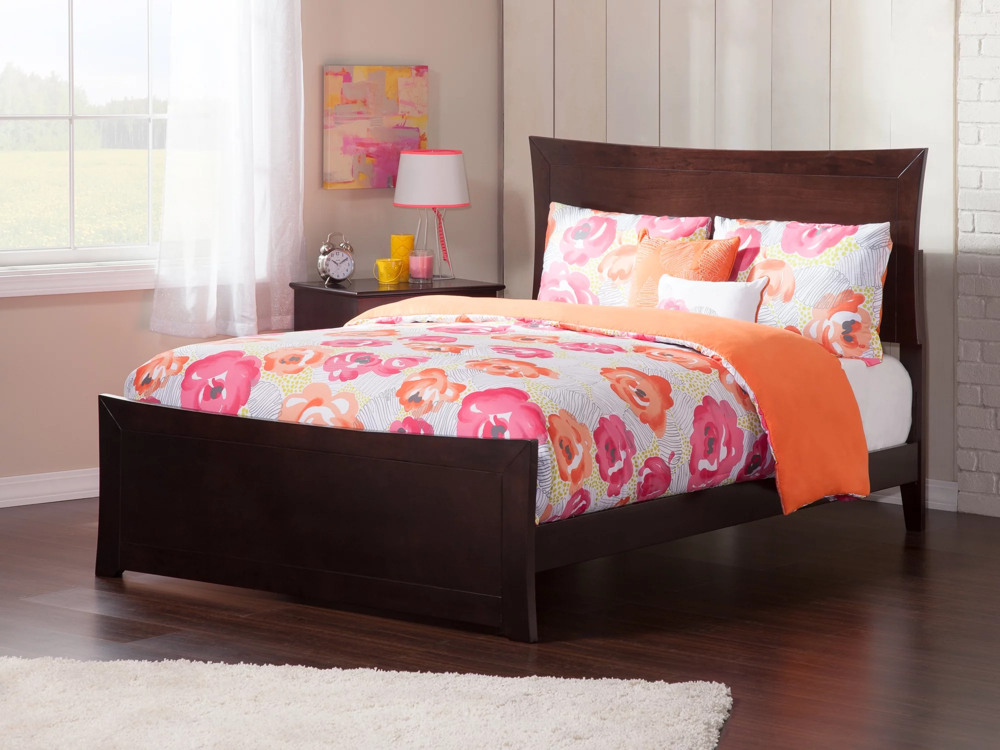 AFI Metro Full Wood Platform Bed Frame with Panel Headboard & Footboard, Espresso