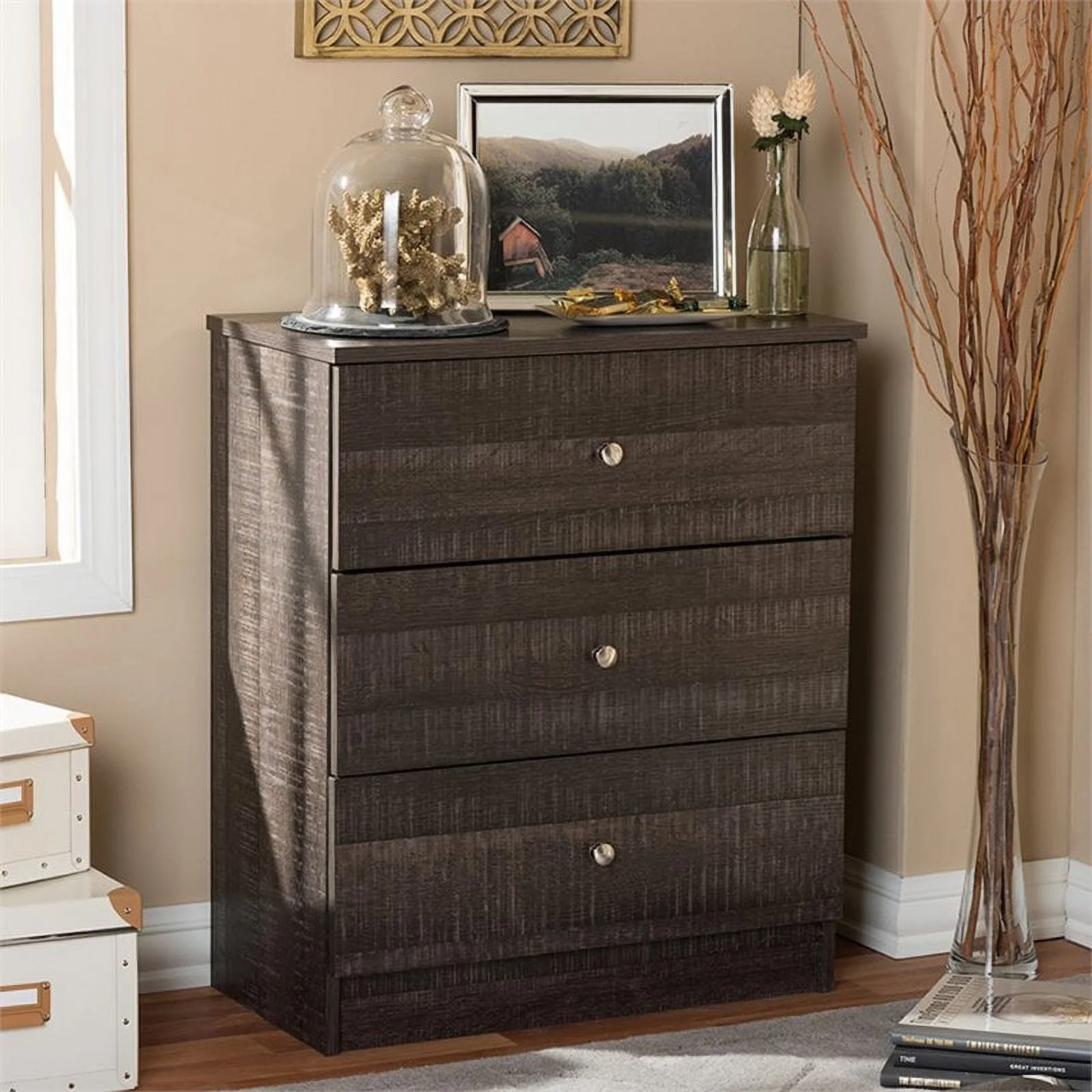 Bowery Hill 3 Drawer Bedroom Chest Dresser, Storage Chest in Espresso Brown