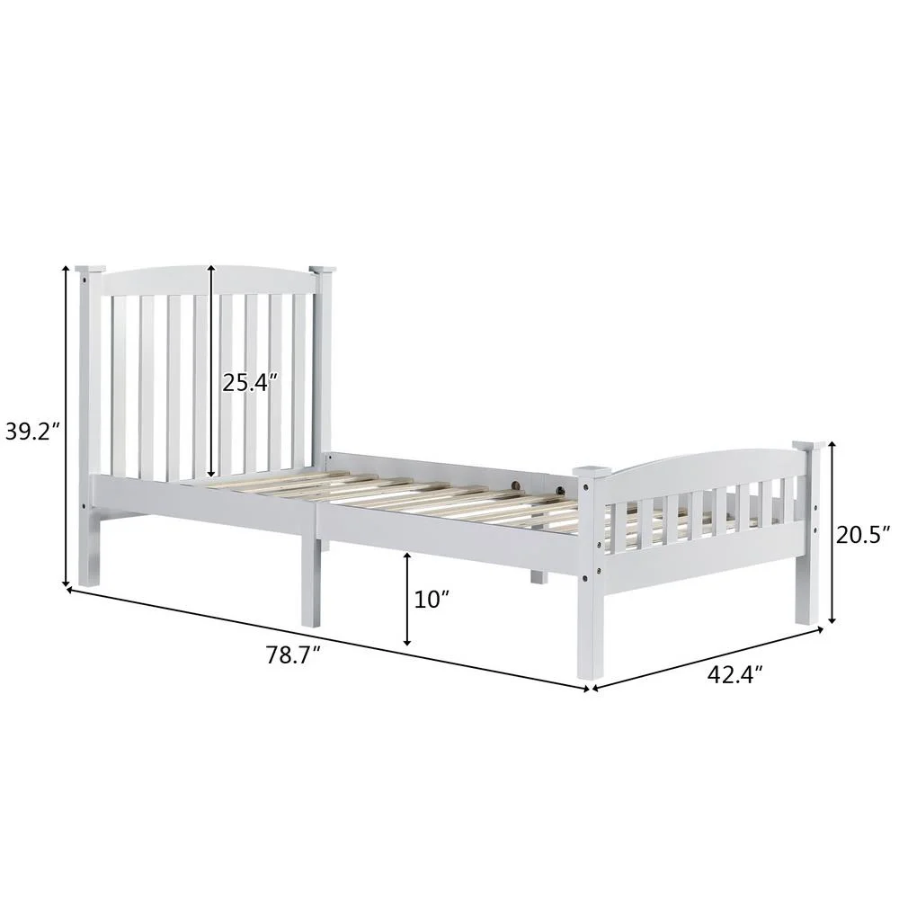 Ktaxon Twin Bed Frame,Solid Pine Wood Kids Twin Platform Bed Frame, Bedroom Twin Bed with Headboard for Adults, White, 78.94