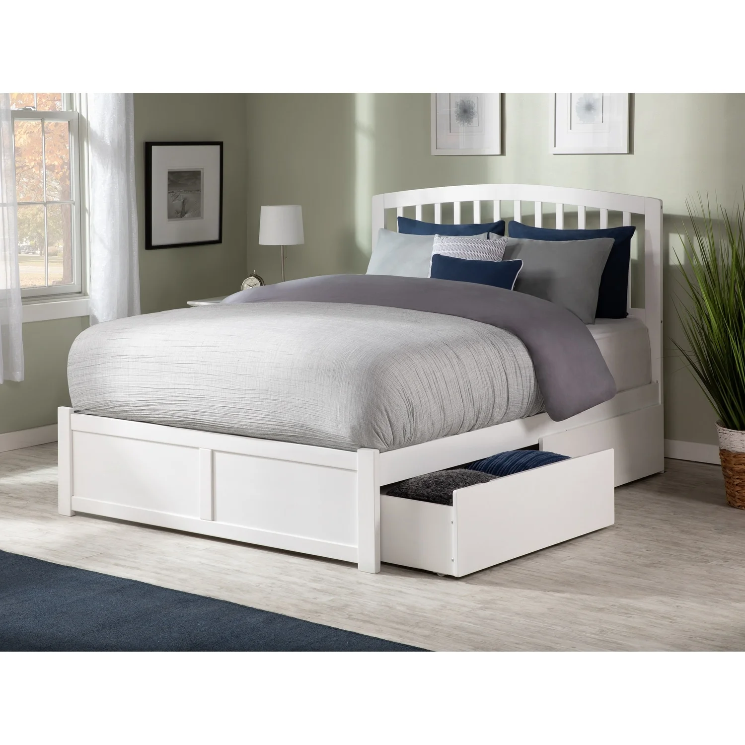 AFI Richmond Full Platform Bed with Footboard and 2 Drawers in White