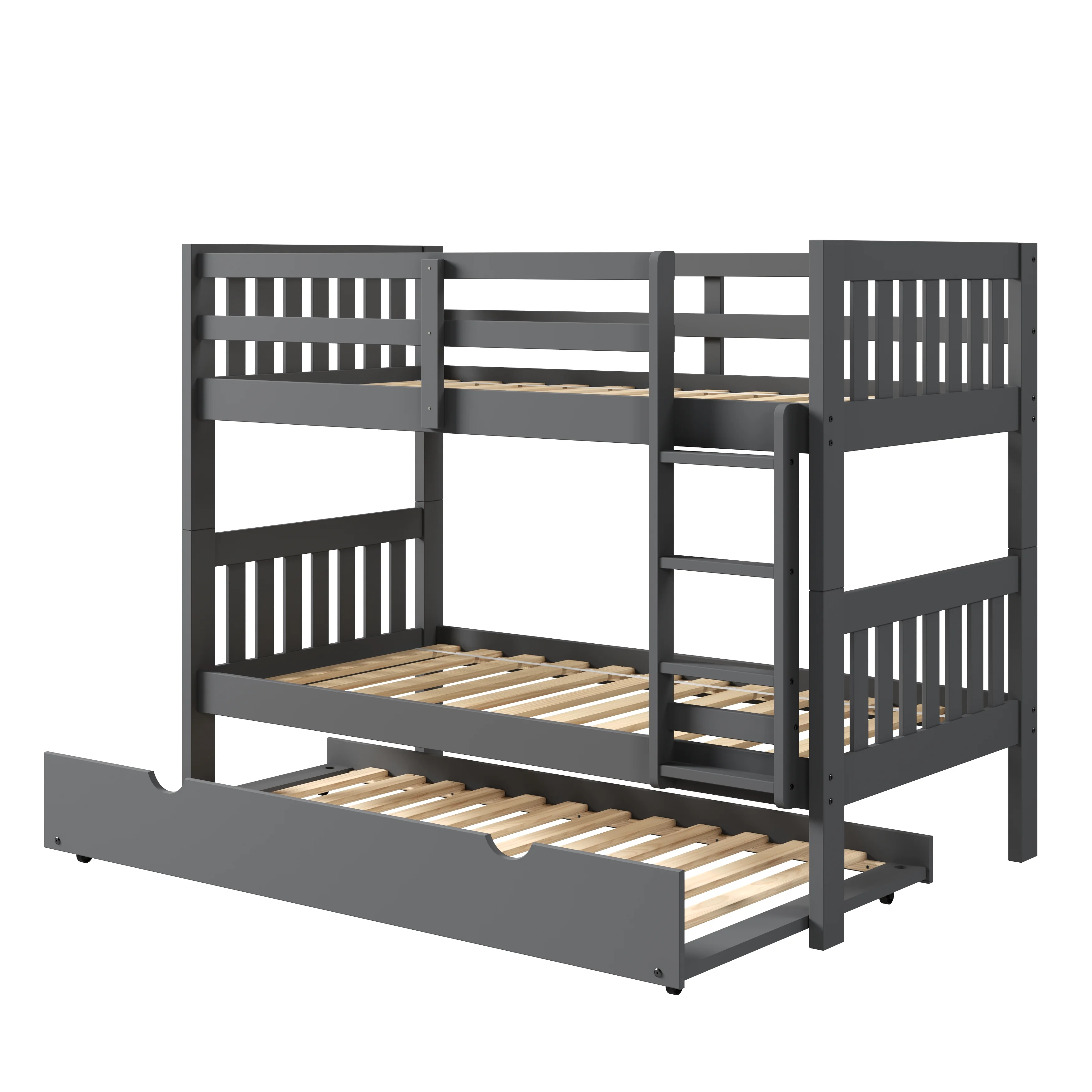 Donco Kids Twin over Twin Mission Bunk Bed with Pullout Twin Trundle, Dark Grey