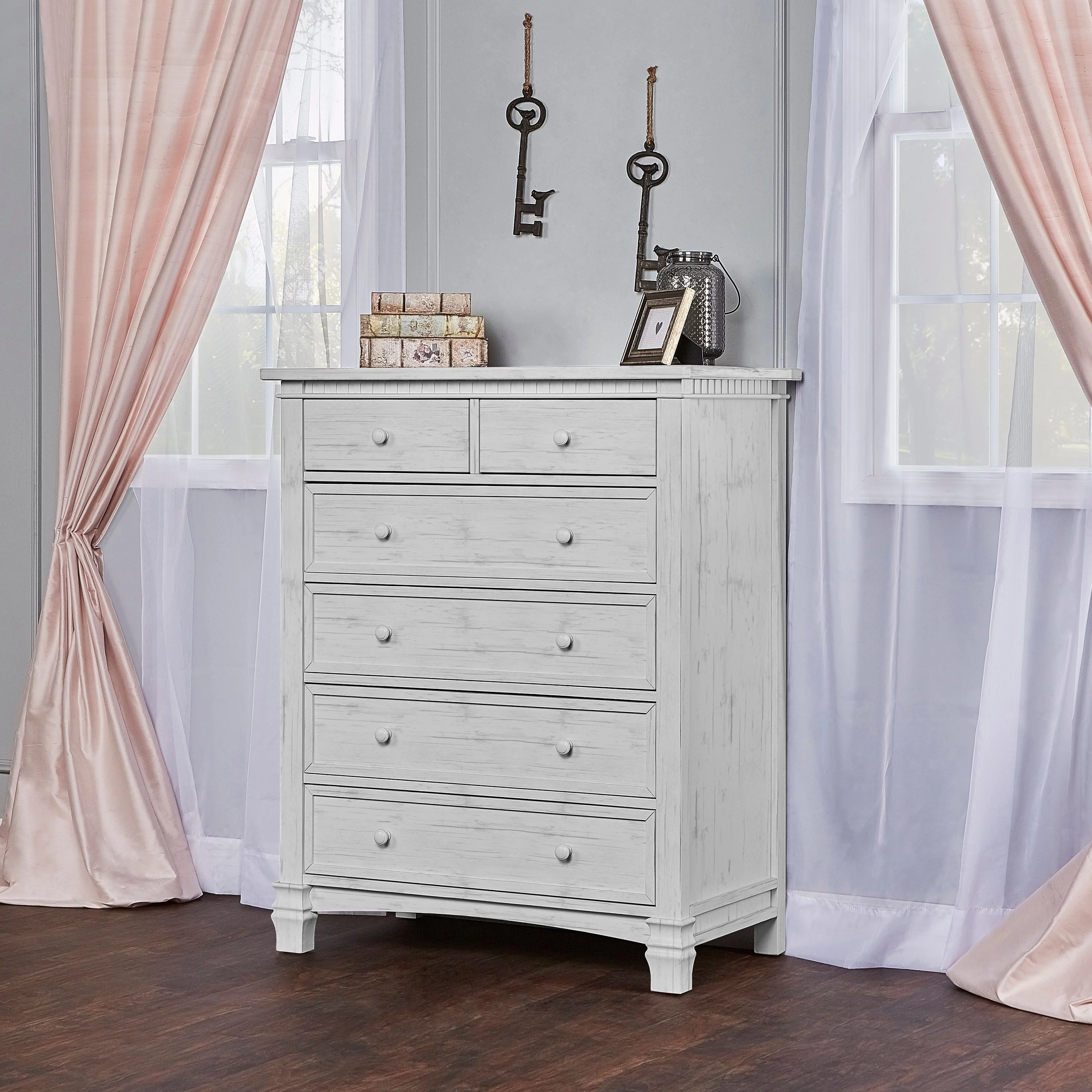 Evolur Cheyenne and Santa Fe 6 Drawer Chest, Antique Gray Mist