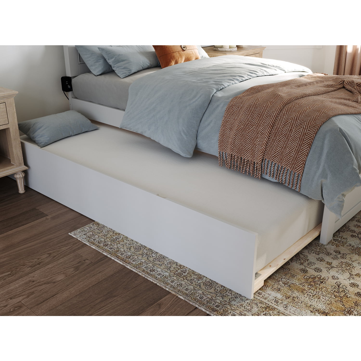 AFI Canyon Solid Wood Twin Size Platform Bed with Twin Trundle in White