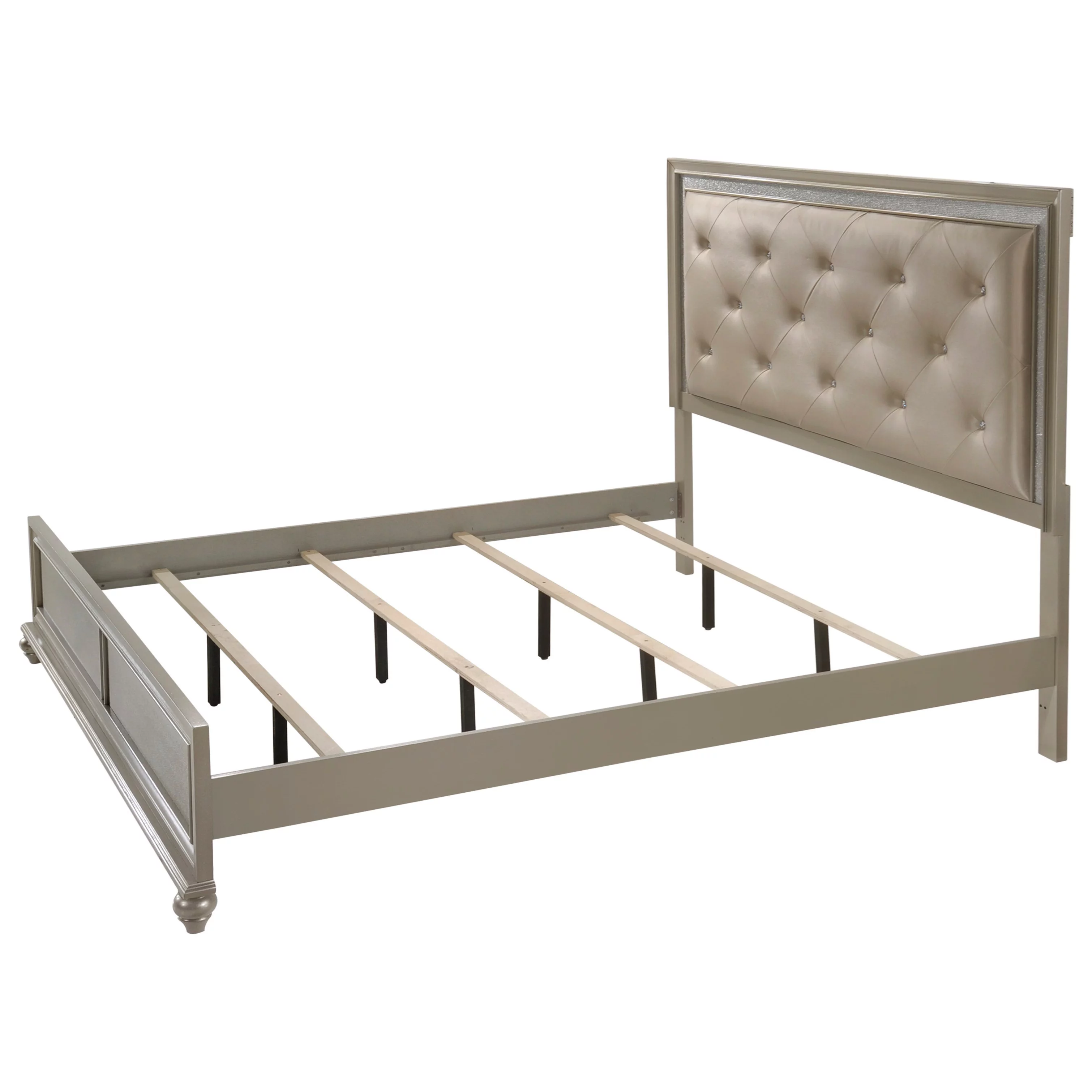 Modern Champagne Faux Finish 1pc King Size Bed Button Tufting Faux Gems Headboard Bedroom