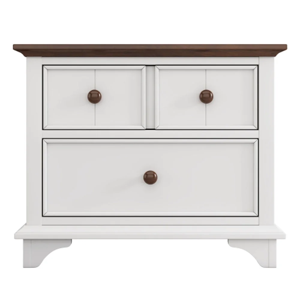 2 Pieces Wooden Bedroom Set Full Murphy Bed and Nightstand, White+Walnut
