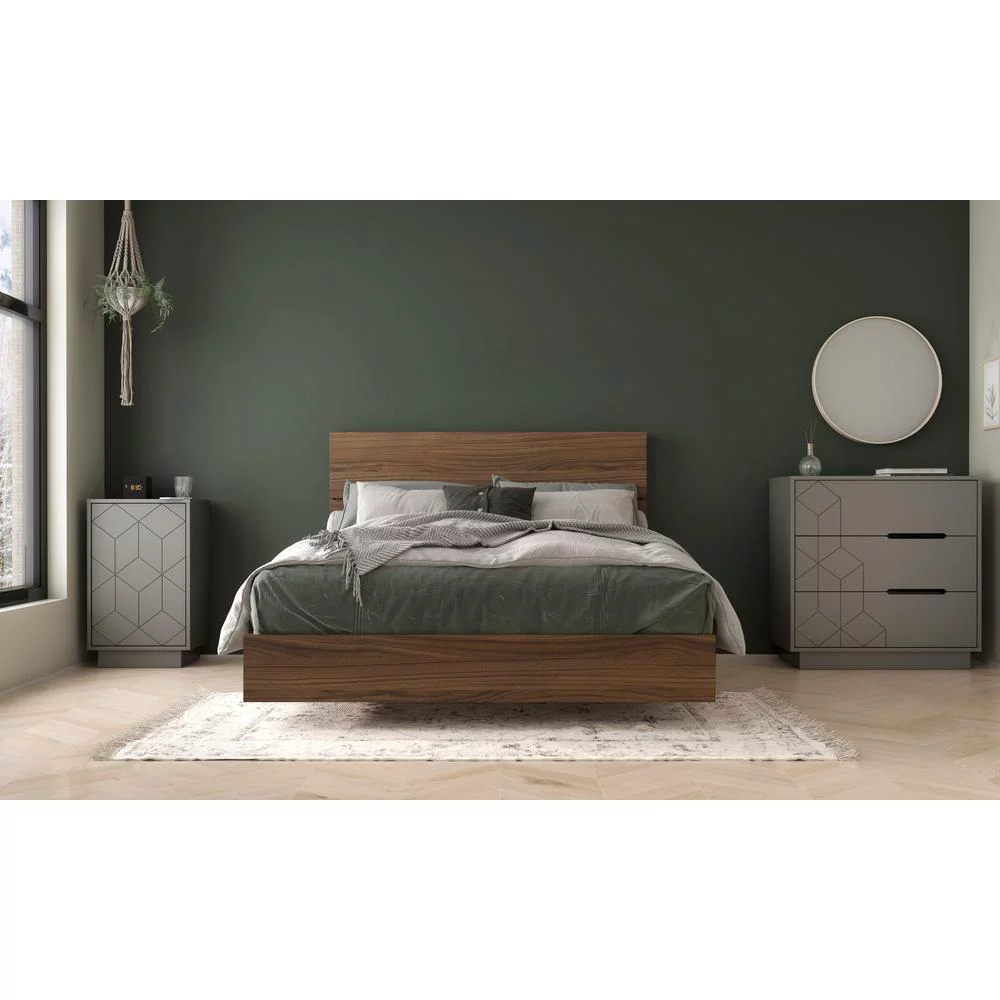 Nexera Symmetry 4 Piece Full Size Bedroom Set, Walnut and Greige