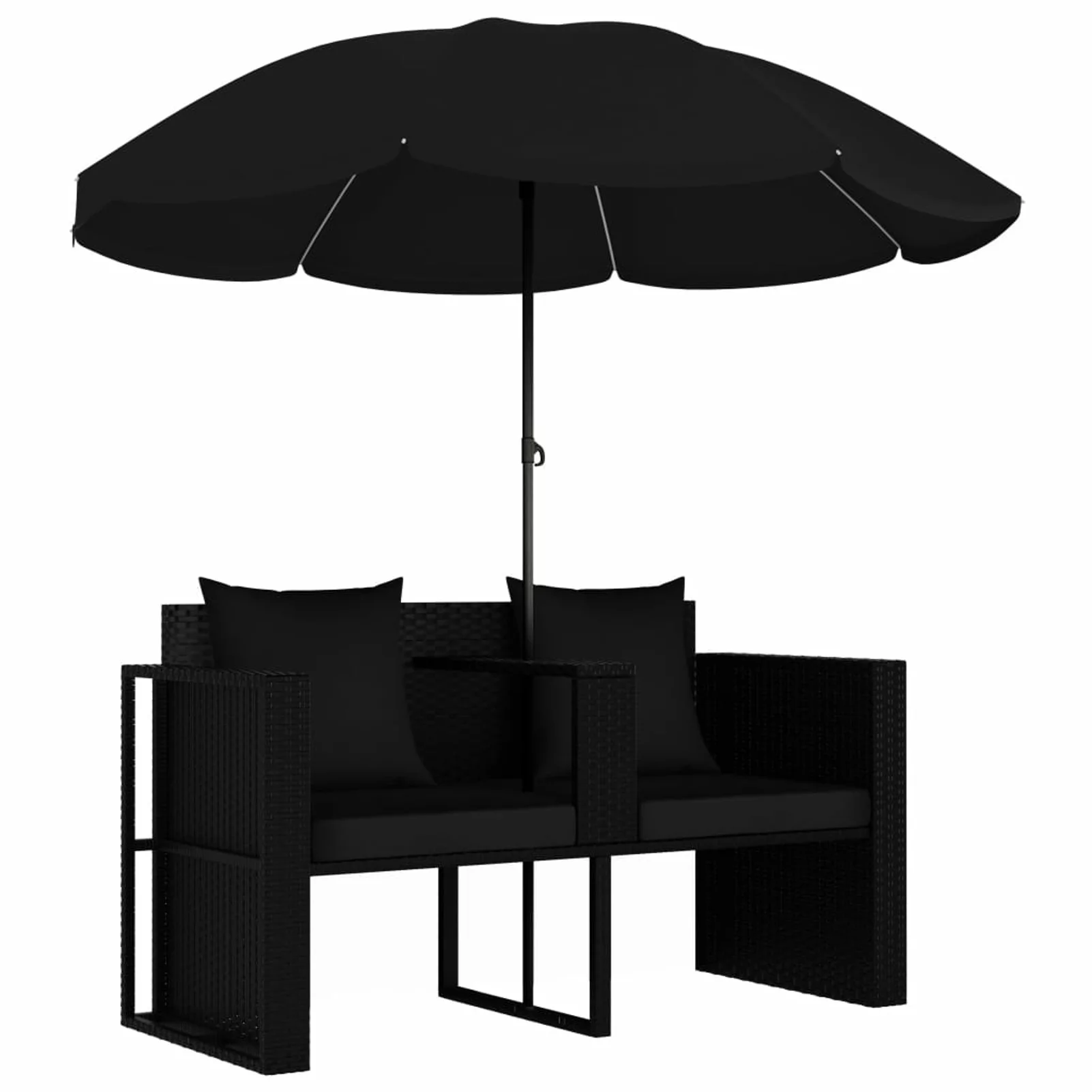 Carevas Patio Bed with Parasol Poly Rattan Black
