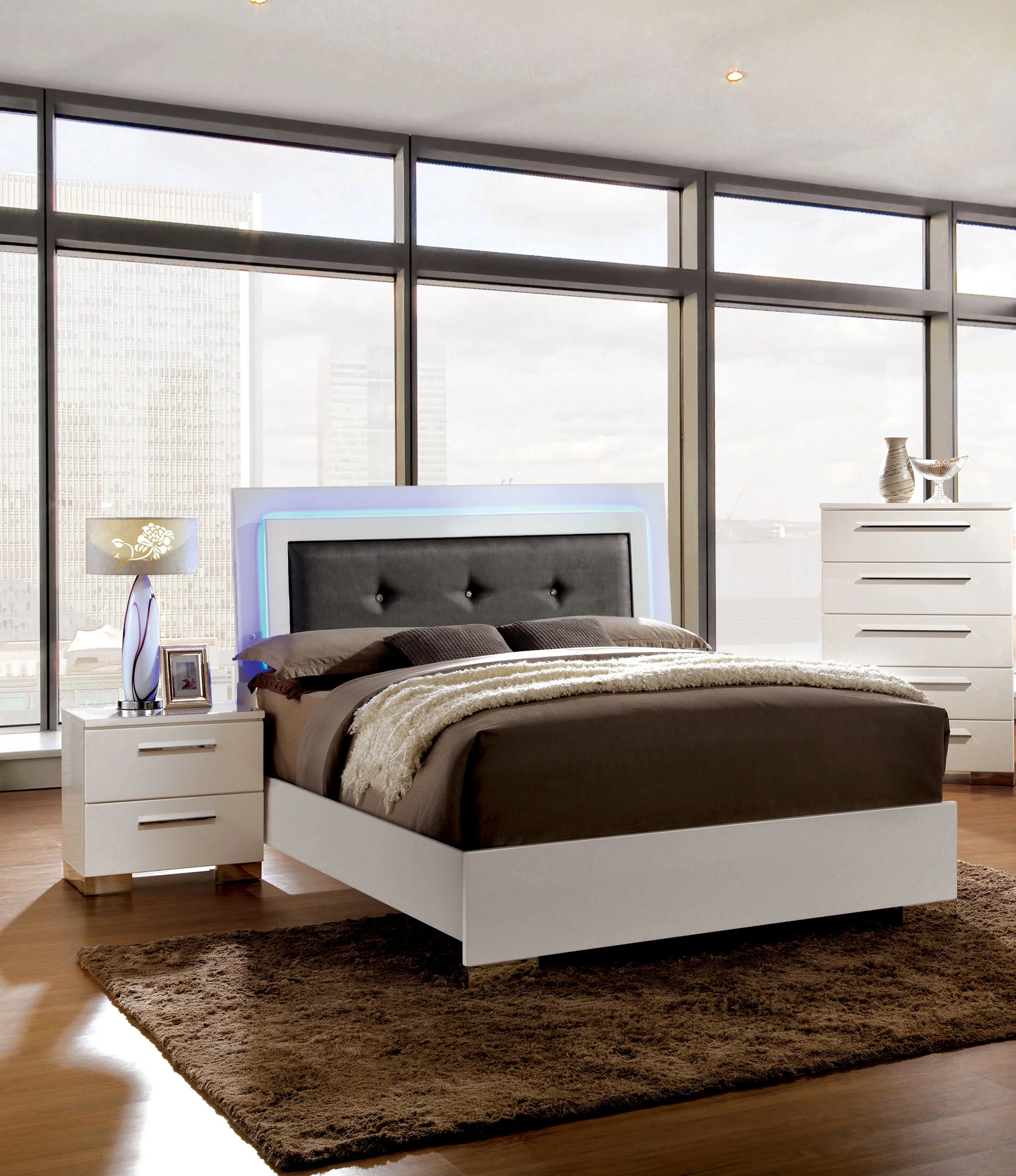 Furniture of America Acrysta Contemporary 2-Piece Full Size Bedroom Set, White