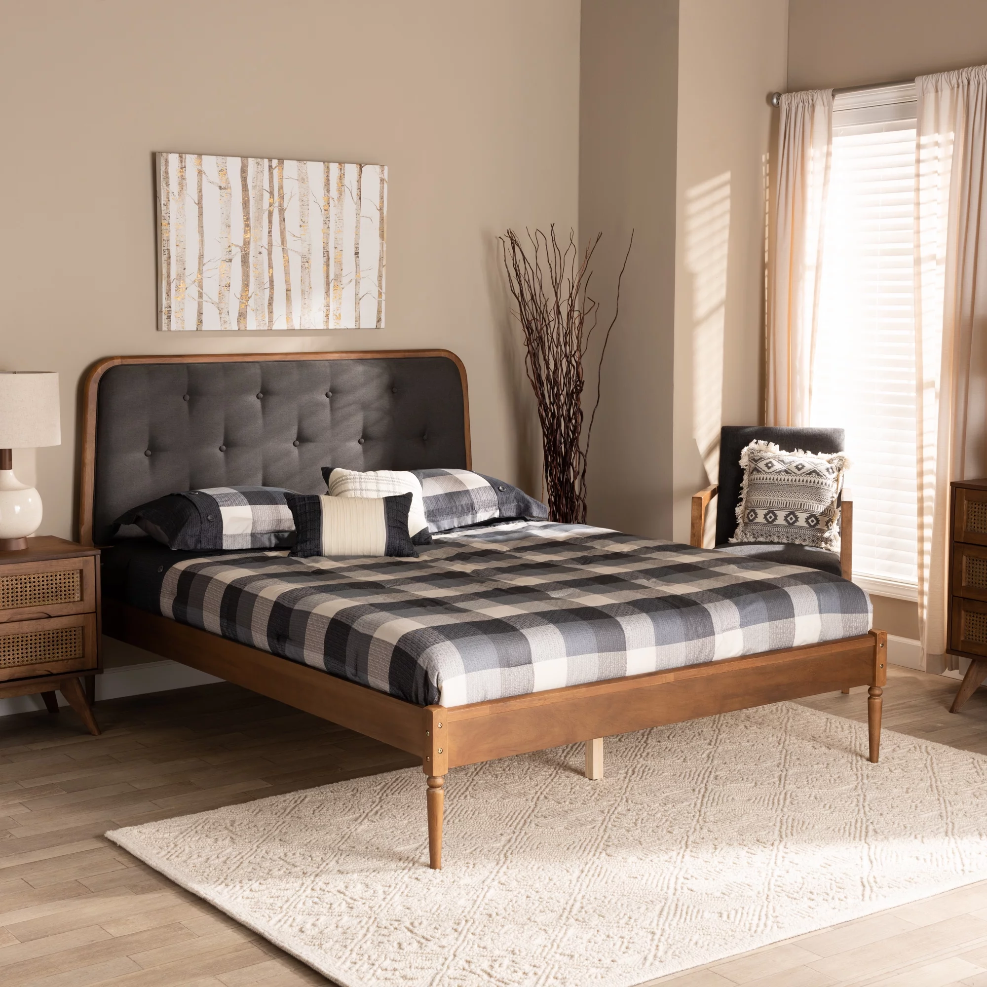 Baxton Studio Diantha Classic and Traditional Dark Grey Fabric Upholstered and Walnut Brown Finished Wood Full Size Platform Bed