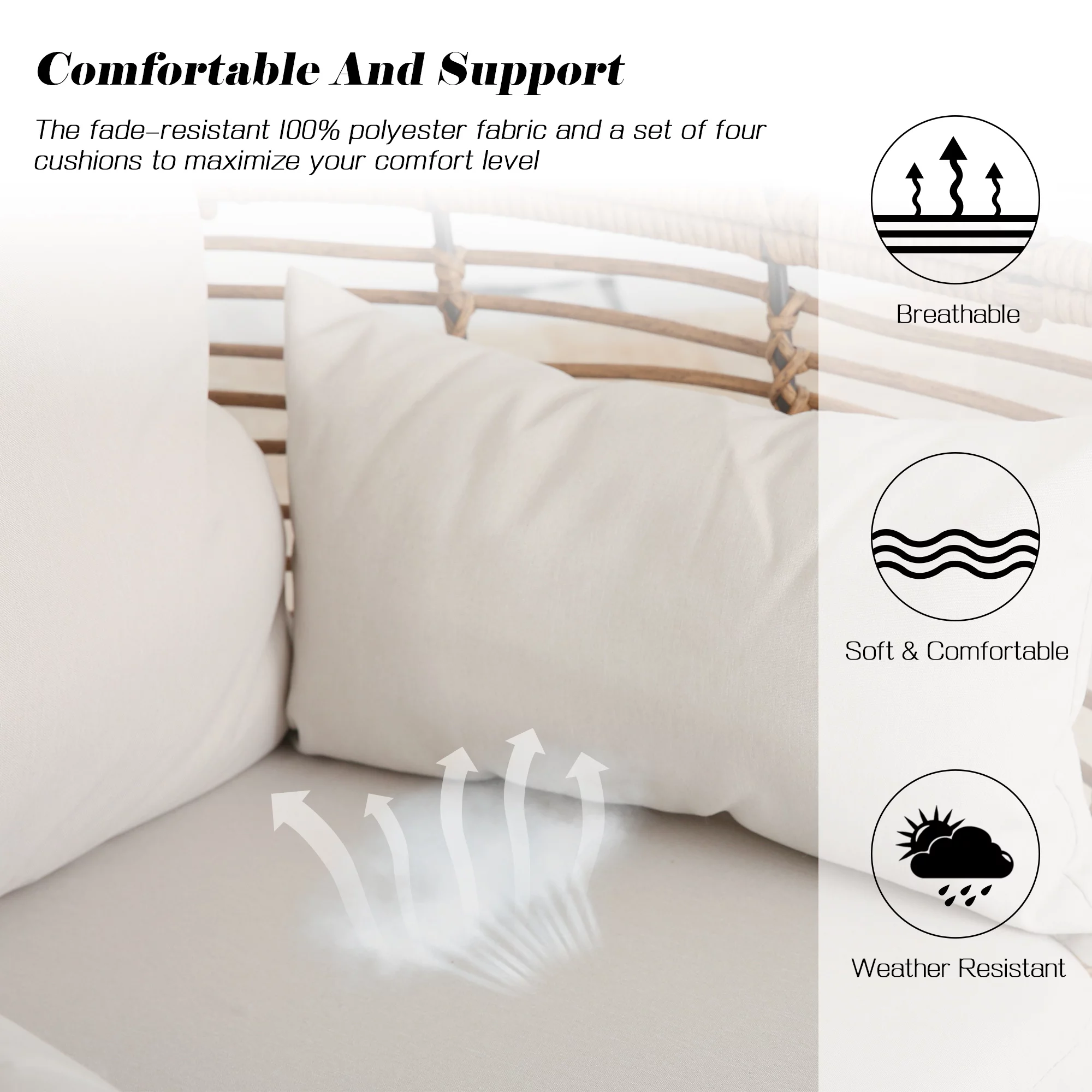 Ulax Furniture Outdoor Patio Wicker Egg Chair Indoor Tear Drop All-Weather Rattan Chair with 4 Cushions for Patio, Backyard, Living Room