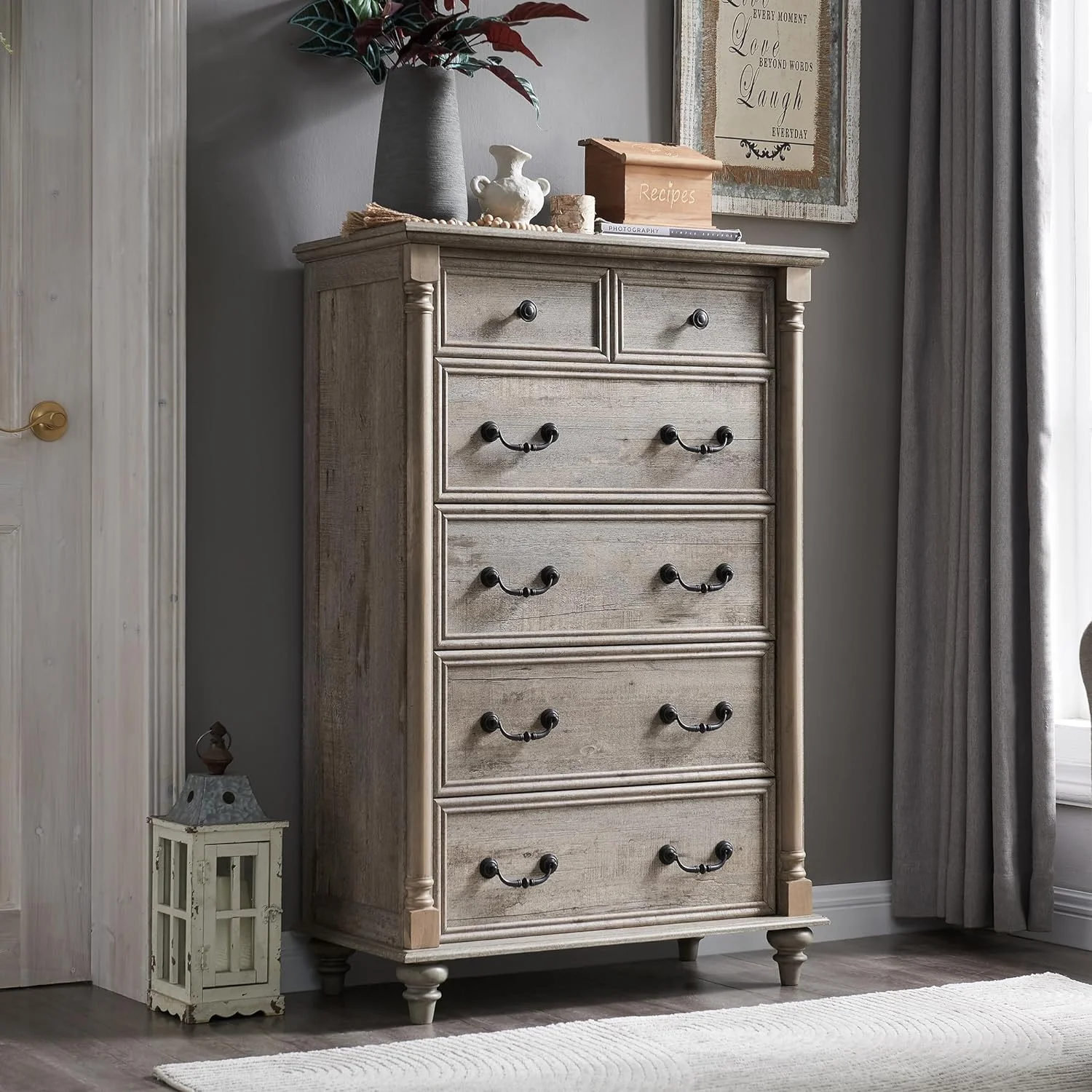 OKD Farmhouse 6 Drawers Dresser Chests for Bedroom, Wood Chest of Drawers Storage Cabinet Dresser Organizer for Living Room ,Light Rustic Oak