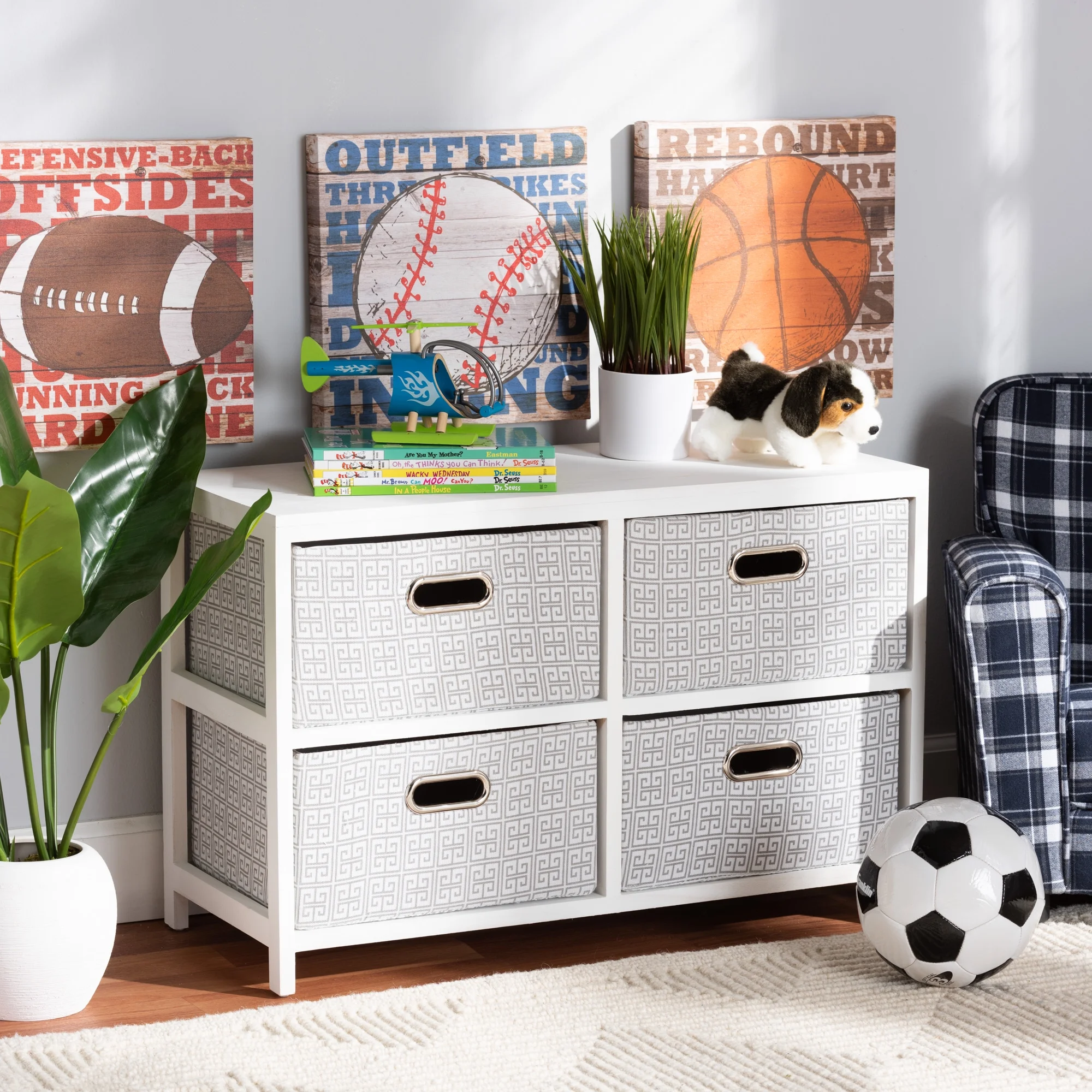 Baxton Studio Camber Modern and Contemporary White Finished Wood 4-Basket Storage Unit