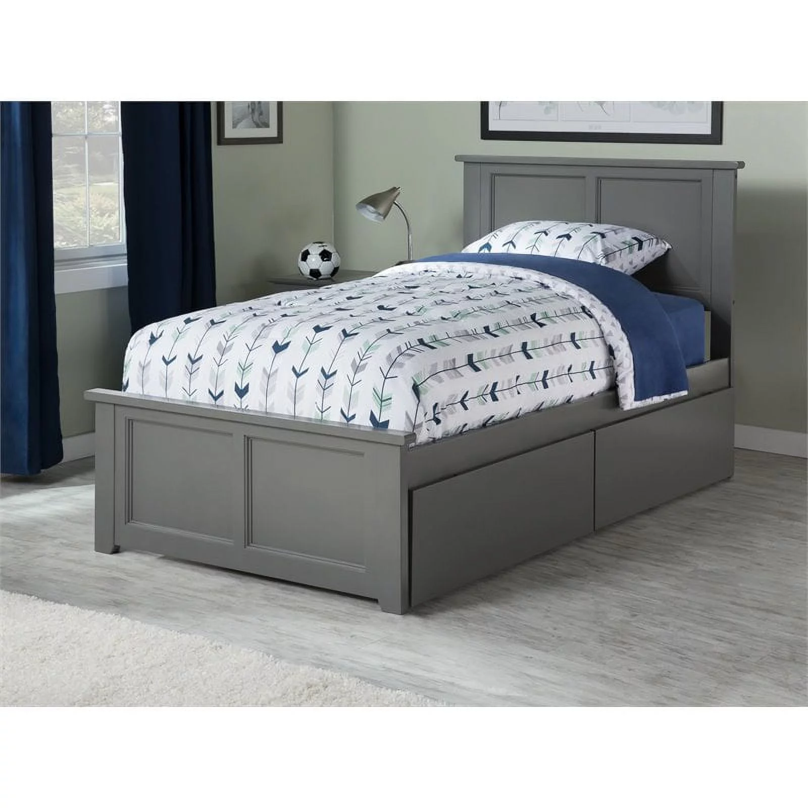 Leo & Lacey Traditional Solid Wood Twin XL Platform Bed with Footboard in Gray