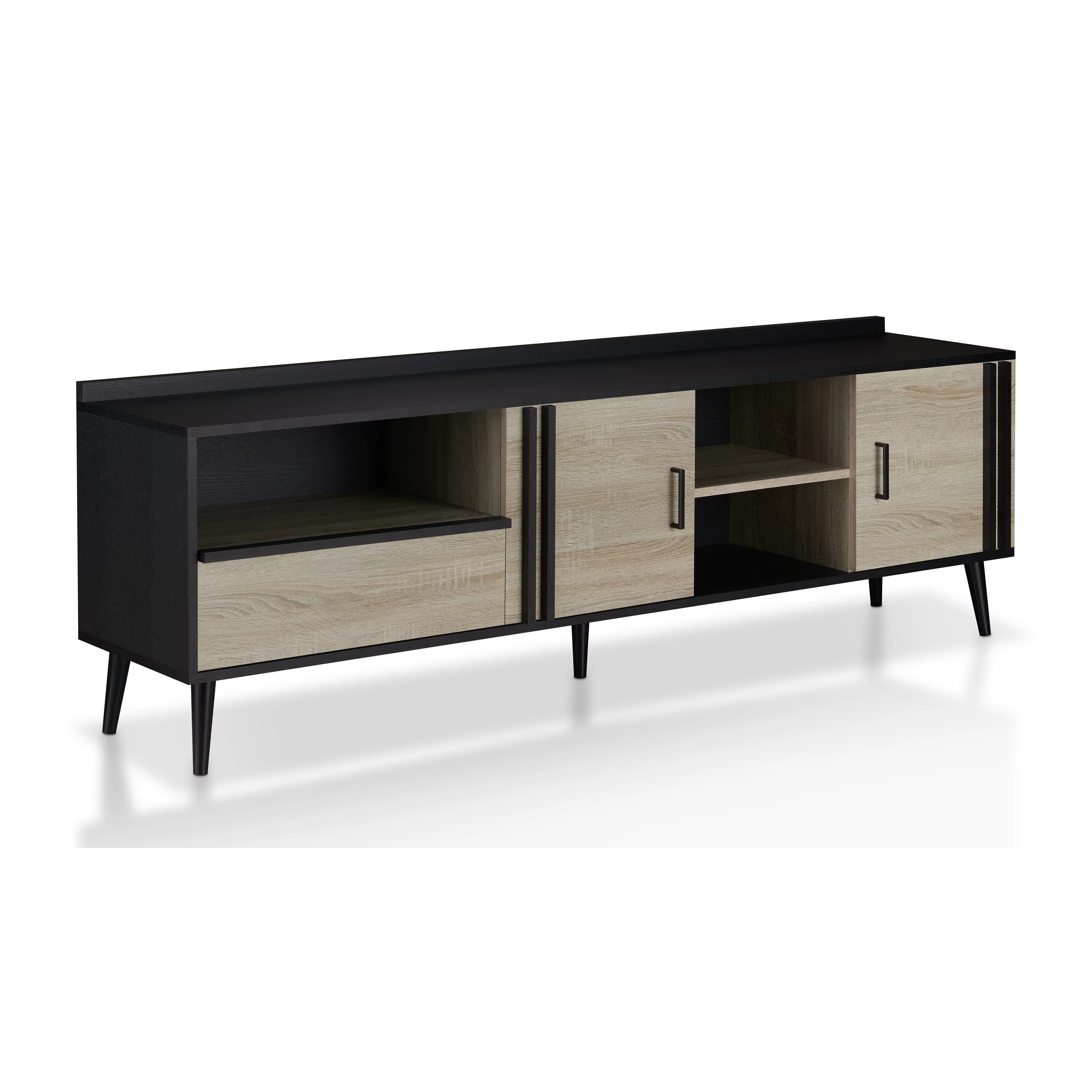Furniture of America Danette Multi-Storage TV Cabinet, Black and Light Oak