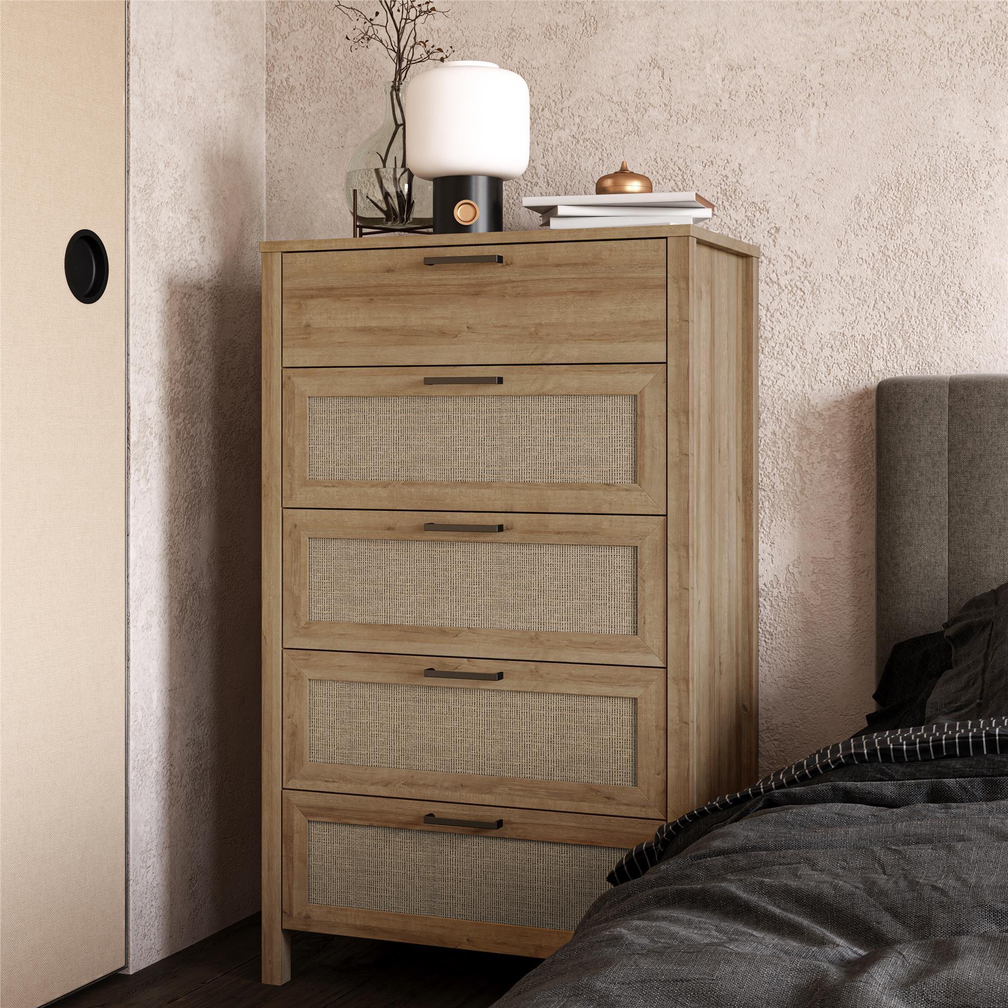 Queer Eye Wimberly 5 Drawer Dresser, Natural with Faux Rattan