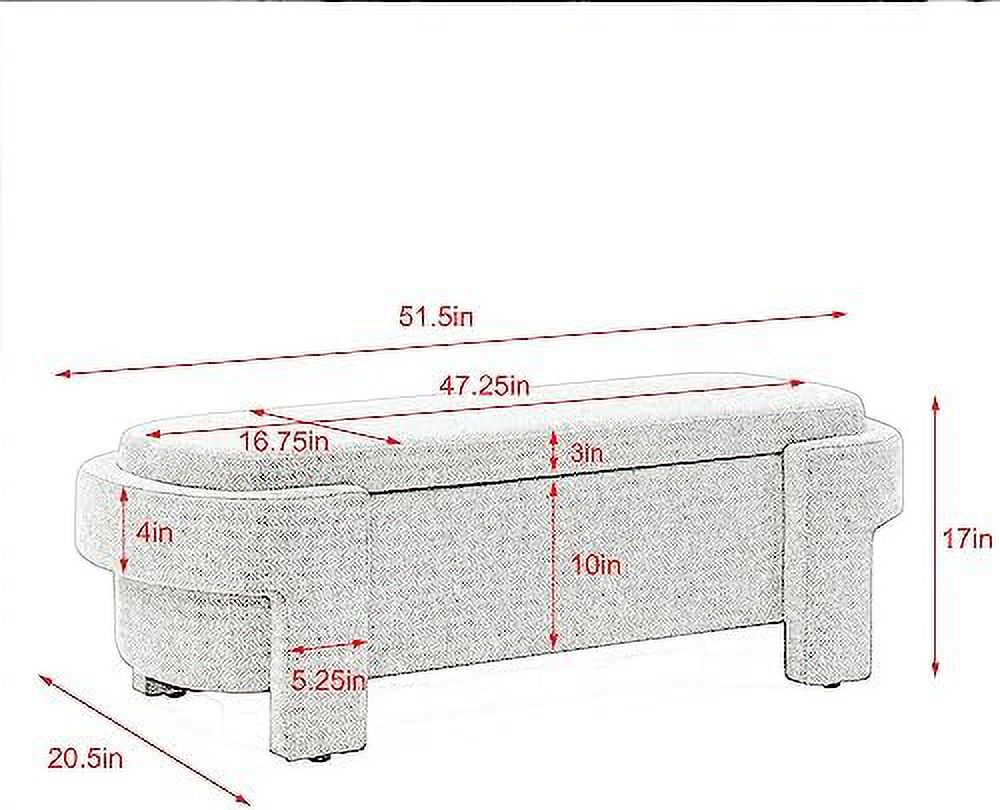 KHBIULIFE Oval  Bench 51.5" Linen Fabric Upholstered for Bedroom end of Bed Accent Footrest  Ottoman Bench with Seating for Living Room/Entryway/Bed Side/Window Seating (White)