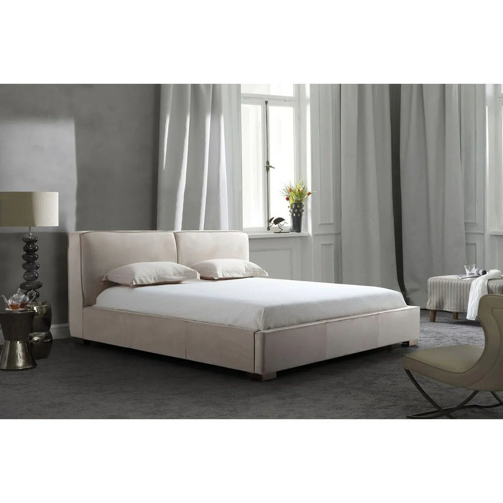 Serene Modern Upholstered Queen Size Bed, Natural