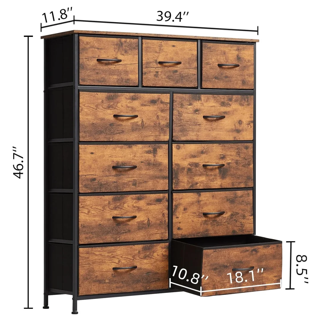 Somdot Dresser, 11-Drawer Fabric Storage Tower for Bedroom, Nursery, Entryway, Closets, Tall Chest Organizer Unit with Large Capacity Fabric Bins