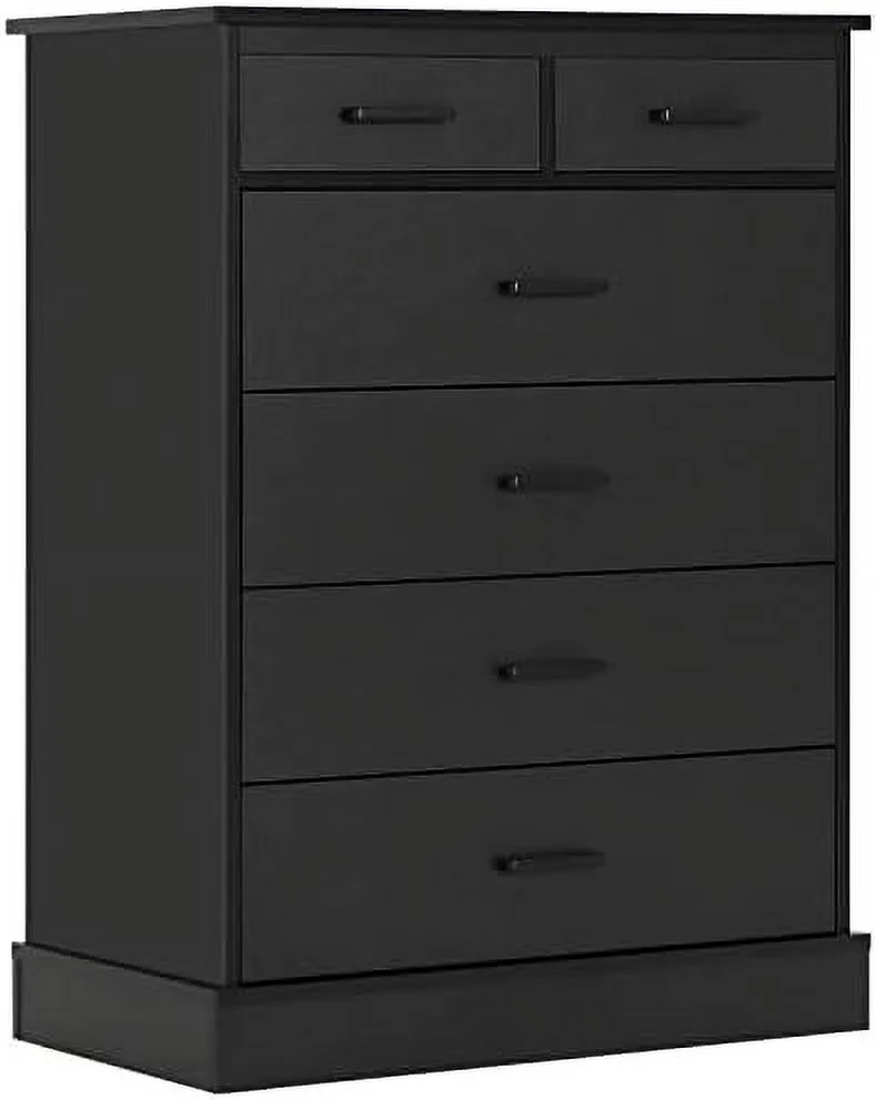 Black Dresser for Bedroom 6 Drawers Dresser Wood Tower Clothes Organizer Chest of 6 Drawers Large Capacity Cabinet Tall Dresser for Bedroom Hallway Entryway