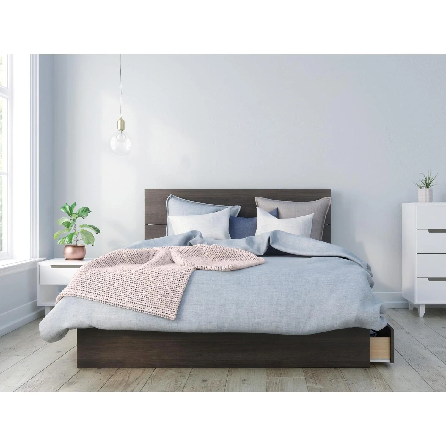 Nexera Pristine 3 Piece Queen Size Bedroom Set, Ebony & White
