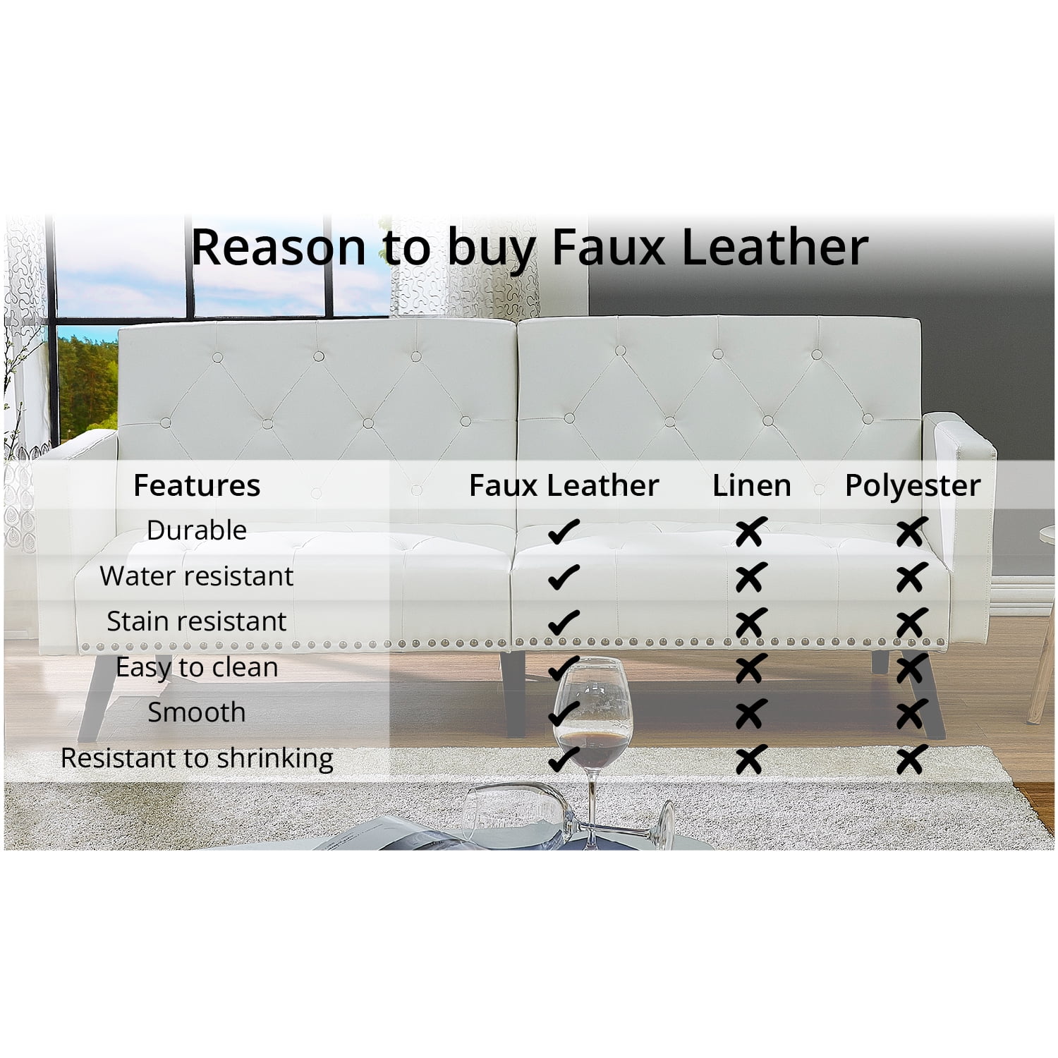 Naomi Home Convertible Tufted Split Back Futon Sofa-Color:Gray,Fabric:Faux Leather