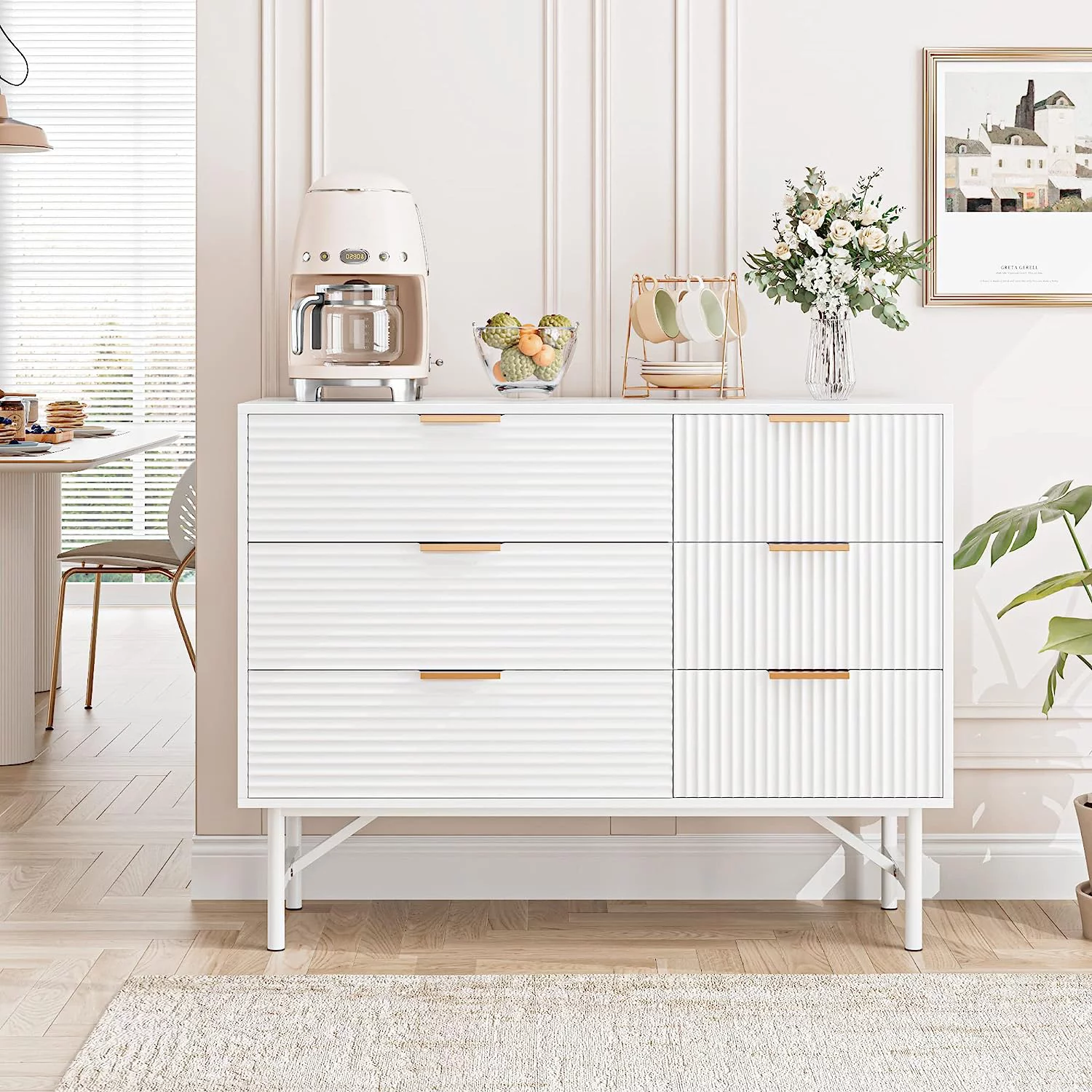 6-Drawer Dresser for Bedroom, with Deep Drawers and Metal Handles, Wood Dressers with Firm Legs, for Living Room, White