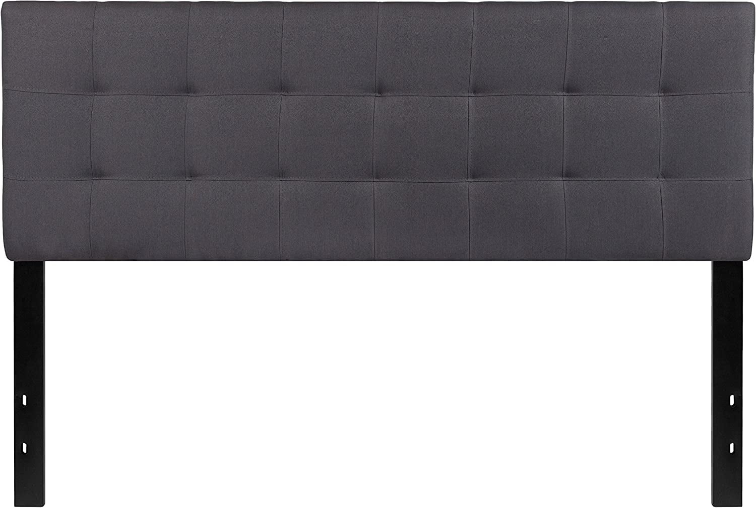 Quilted Tufted Queen Size Headboard in Dark Gray Fabric