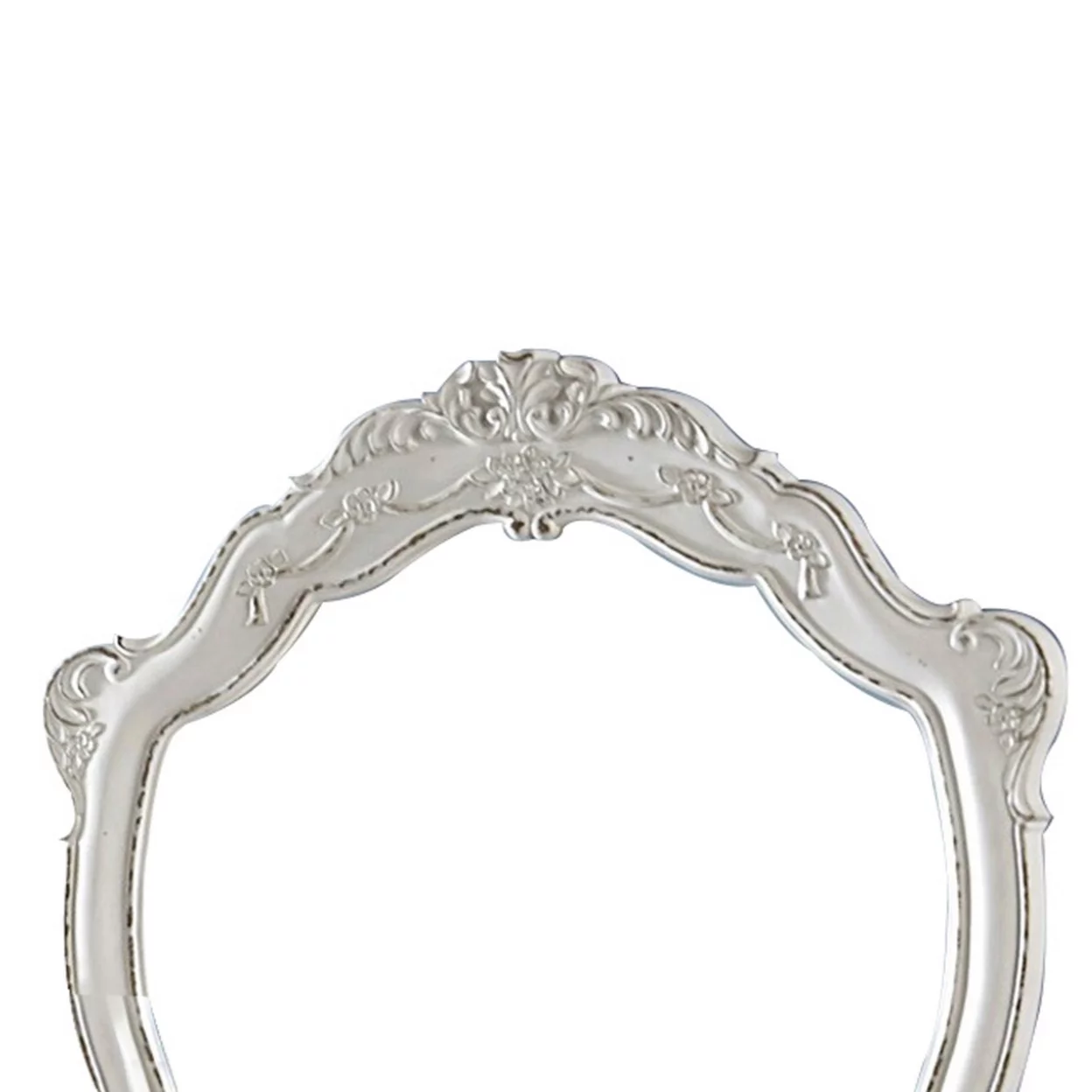 Victorian Style Wooden Frame Dresser Mirror with Floral Motif, White- Saltoro Sherpi