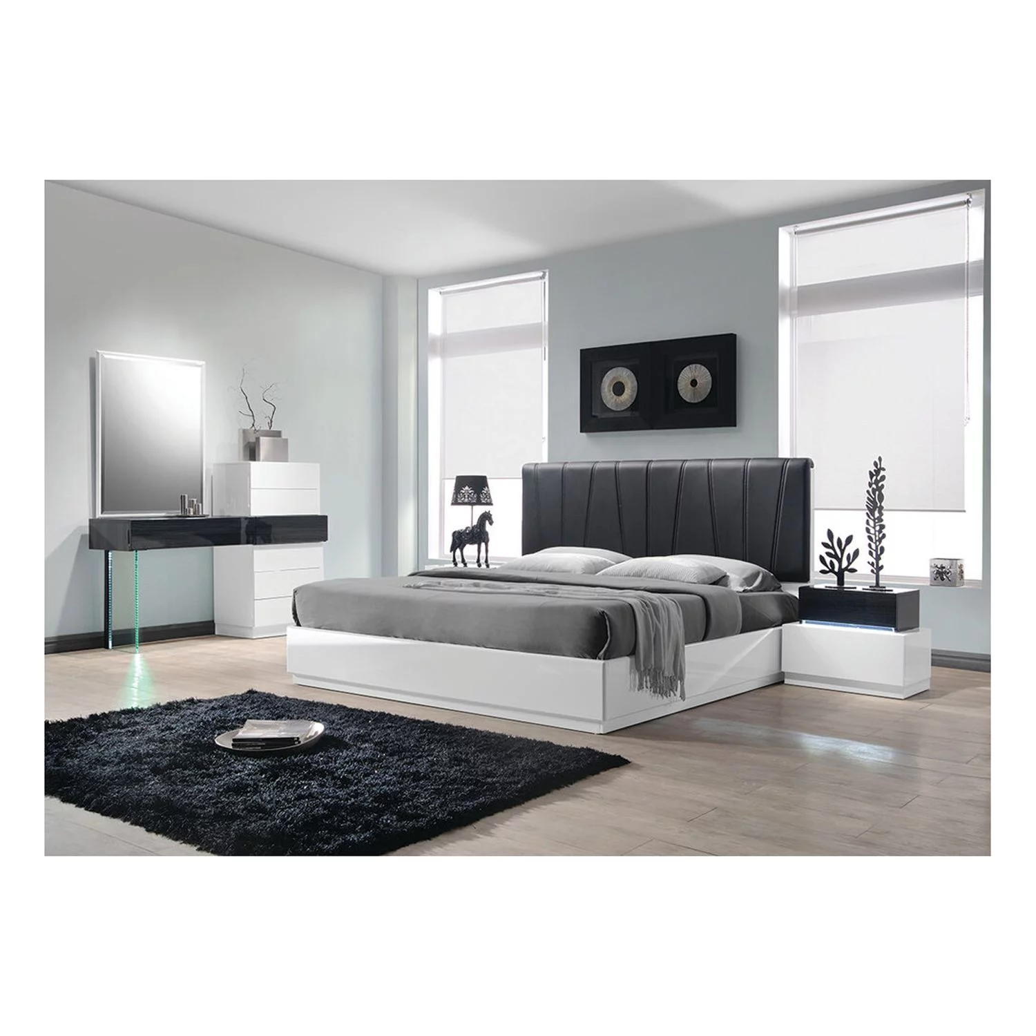 Best Master Ireland Poplar Wood Queen Platform Bed in White/Black
