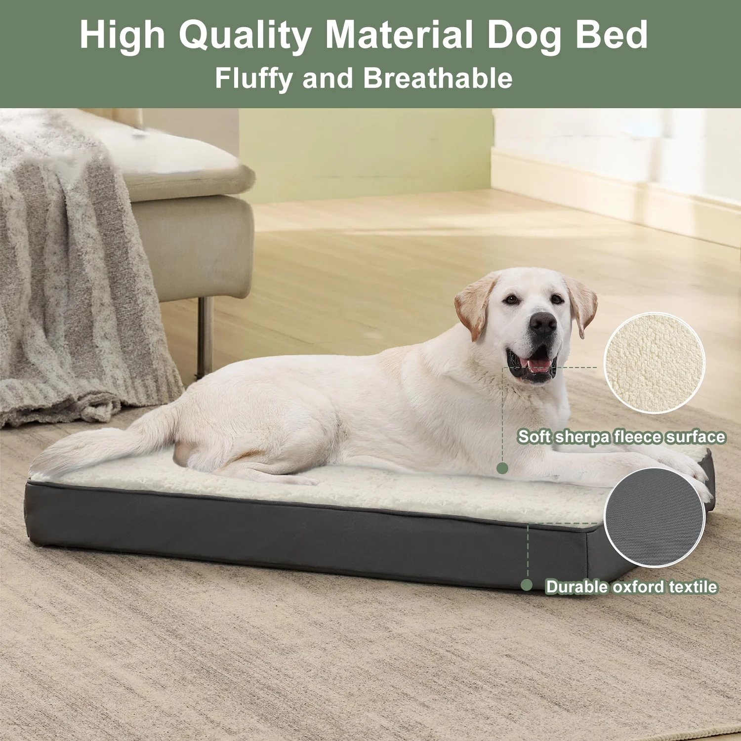 PayUSD Dog Bed for Extra Large Dogs, Big Orthopedic Dog Beds with Removable Washable Cover & Waterproof Lined, Egg Crate Foam Pet Bed Mats Suitable for Dogs Up to 100 lbs ( Grey White, 44